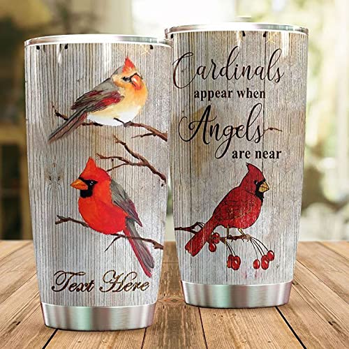 Personalized Memorial Tumbler - Cardinals Appear When Angels Are Near Stainless Steel Cup | Sympathy Gift for Mom Dad in Heaven | Funeral, Birthday & Memorial Day Keepsake (Wood Grain Design) - Perfect for Remembrance Ceremonies & Comforting Grieving Loved Ones