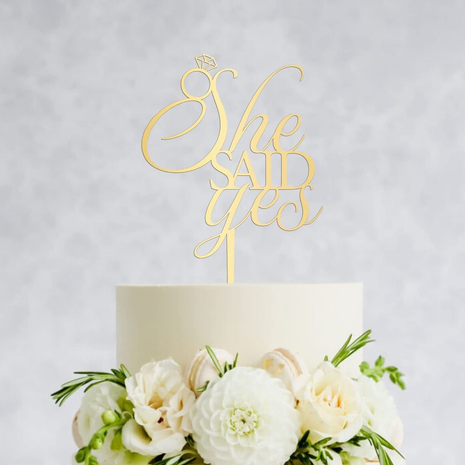 Elegant Mirror Gold Acrylic Wedding Cake Topper - Custom 'She Said Yes' Mr & Mrs Cake Decoration for Weddings, Anniversaries & Special Celebrations