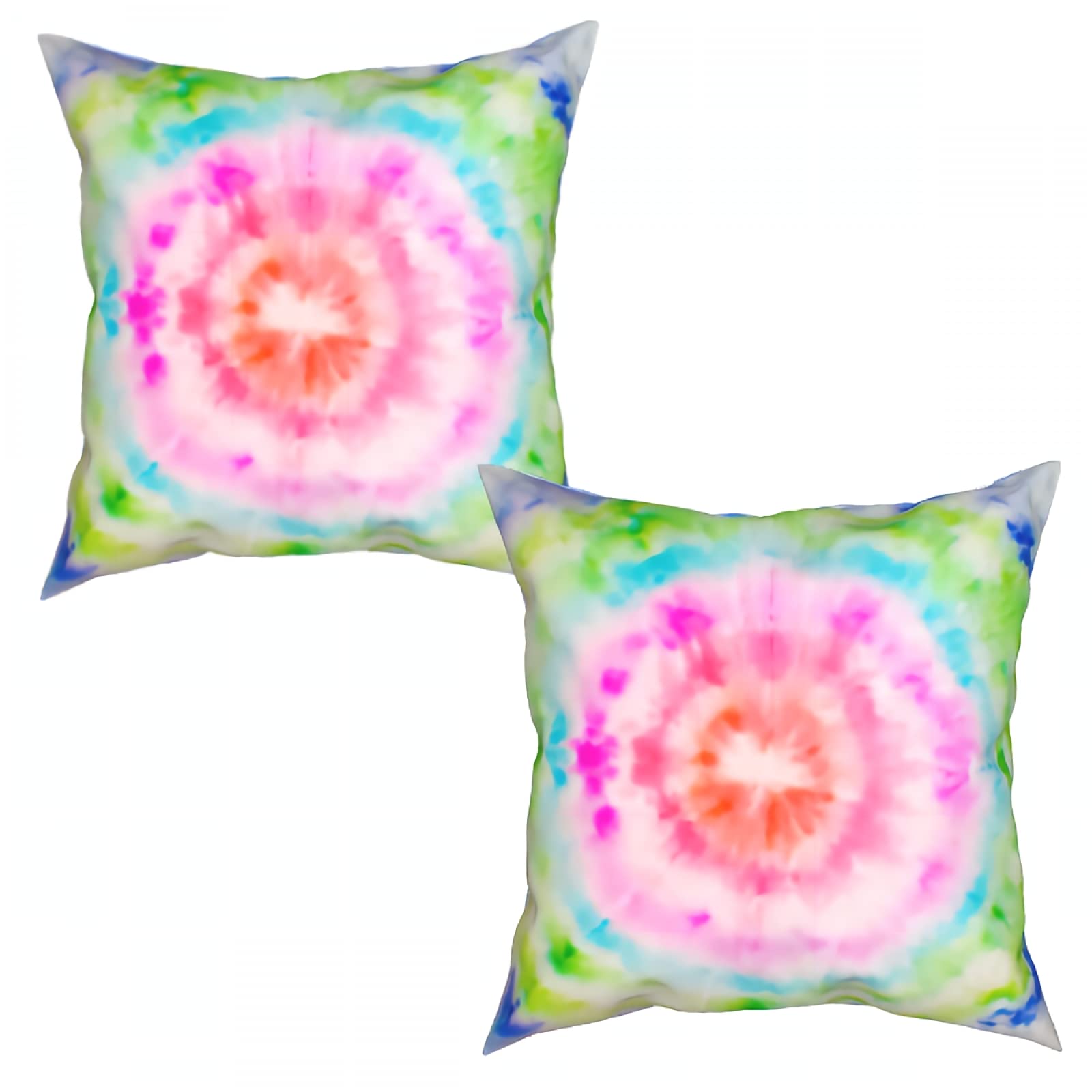 Tie Dye Pillow Covers Set of 2 - Colorful Rainbow Throw Pillows for Home Decor, Indoor & Outdoor Use - Soft Cushion Covers for Bedroom, Sofa, Living Room, Patio & Dorm