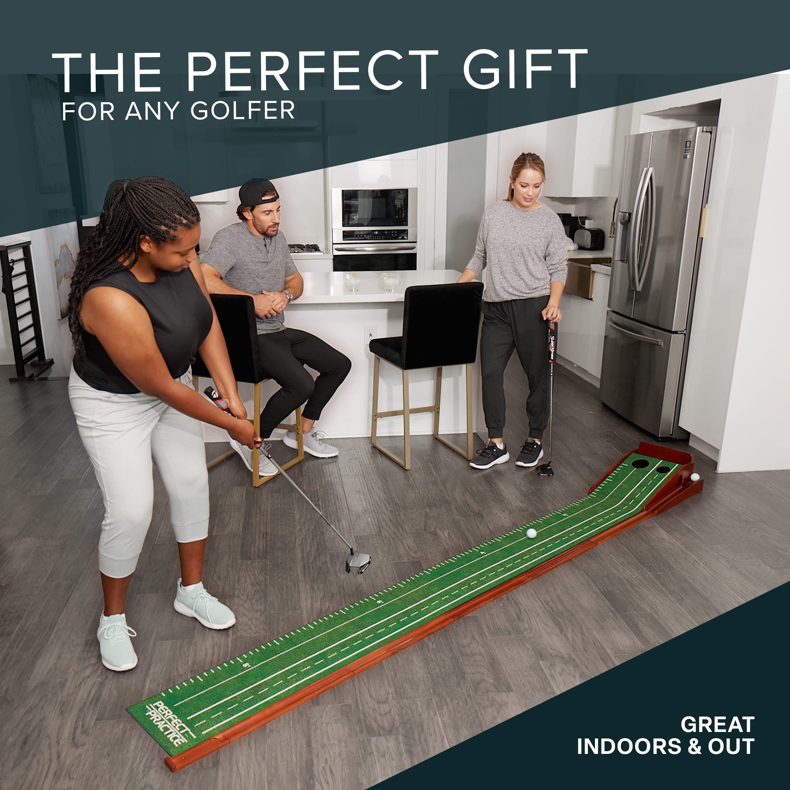 Dustin Johnson Official Putting Mat - Indoor Golf Training Mat with 1/2 Hole for Home & Office Practice - Perfect for Mini Games & Golf Gifts - Premium Golf Accessories for Practice, Entertainment & Home Decor