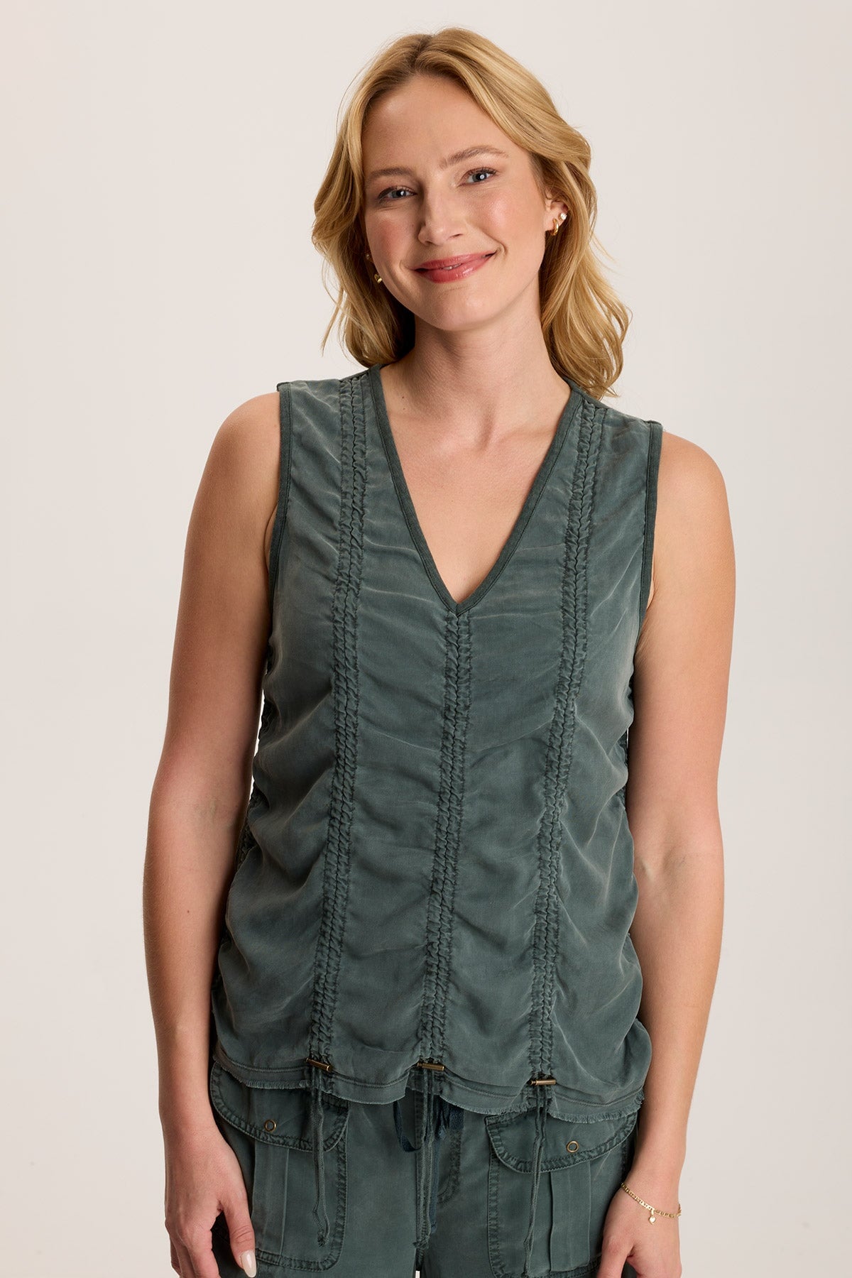 Mitzi Twill Cinched Cord Tank Top for Women - Stylish Casual & Layering Essential - Perfect for Summer Outfits, Beachwear, and Everyday Comfort