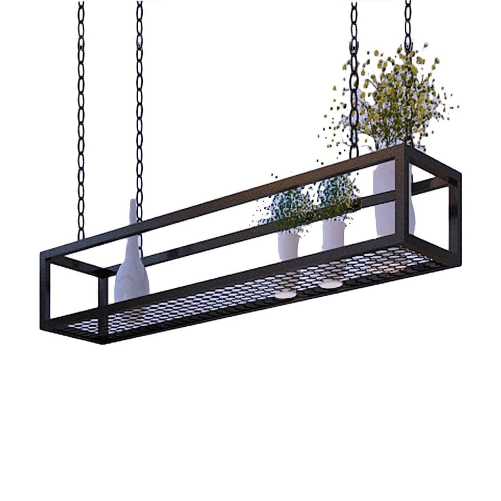 Industrial Loft Style Hanging Iron Basket - Wine Glass Rack, Ceiling Shelf, Plant Stand & Floating Shelves for Bar, Restaurant & Home Decor - Black, 5 Lengths (80x25x15cm) - Perfect for Kitchen Storage, Wine Display & Indoor Plant Organization