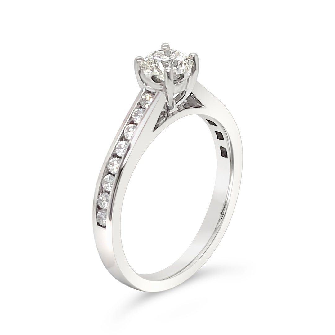 Classic Solitaire Channel Set Side Diamond Engagement Ring for Women - 14K White Gold Wedding Band, Perfect for Proposals, Anniversaries & Bridal Jewelry Gifts