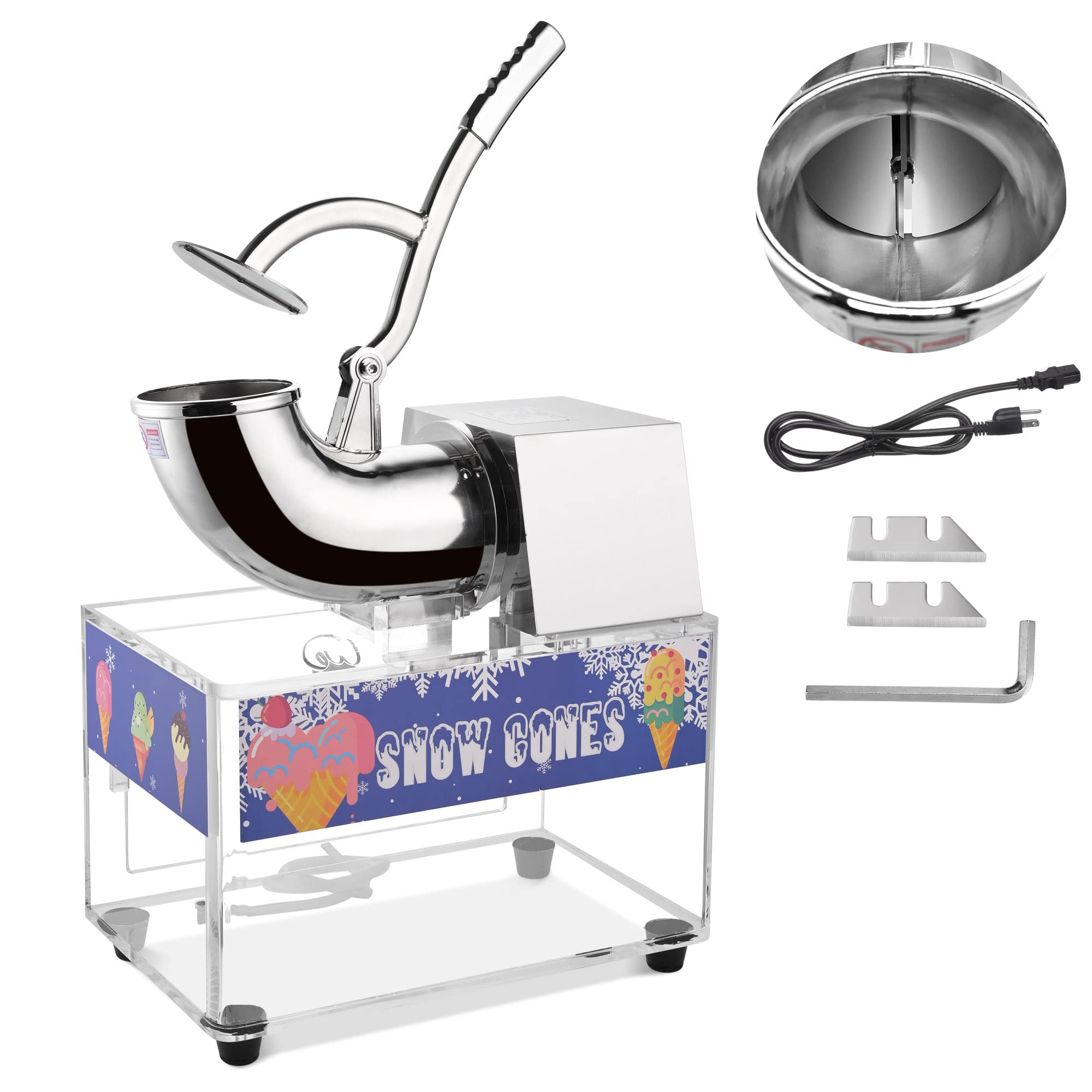 WeChef 250W Electric Snow Cone Maker - Stainless Steel Ice Shaver & Crusher - 2500 RPM, 440Lbs/hr - Perfect for Home Use, Parties, and Outdoor Events