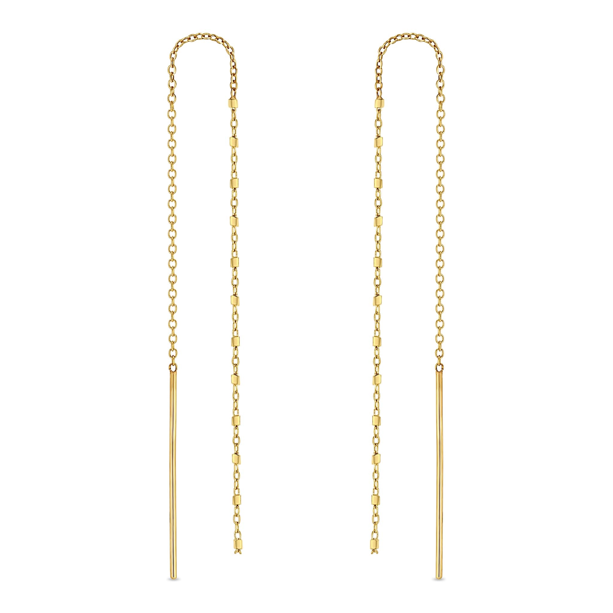 14K Gold Square Bead Chain Drop Earrings for Women - Dainty Minimalist Jewelry for Everyday Wear, Parties & Special Occasions