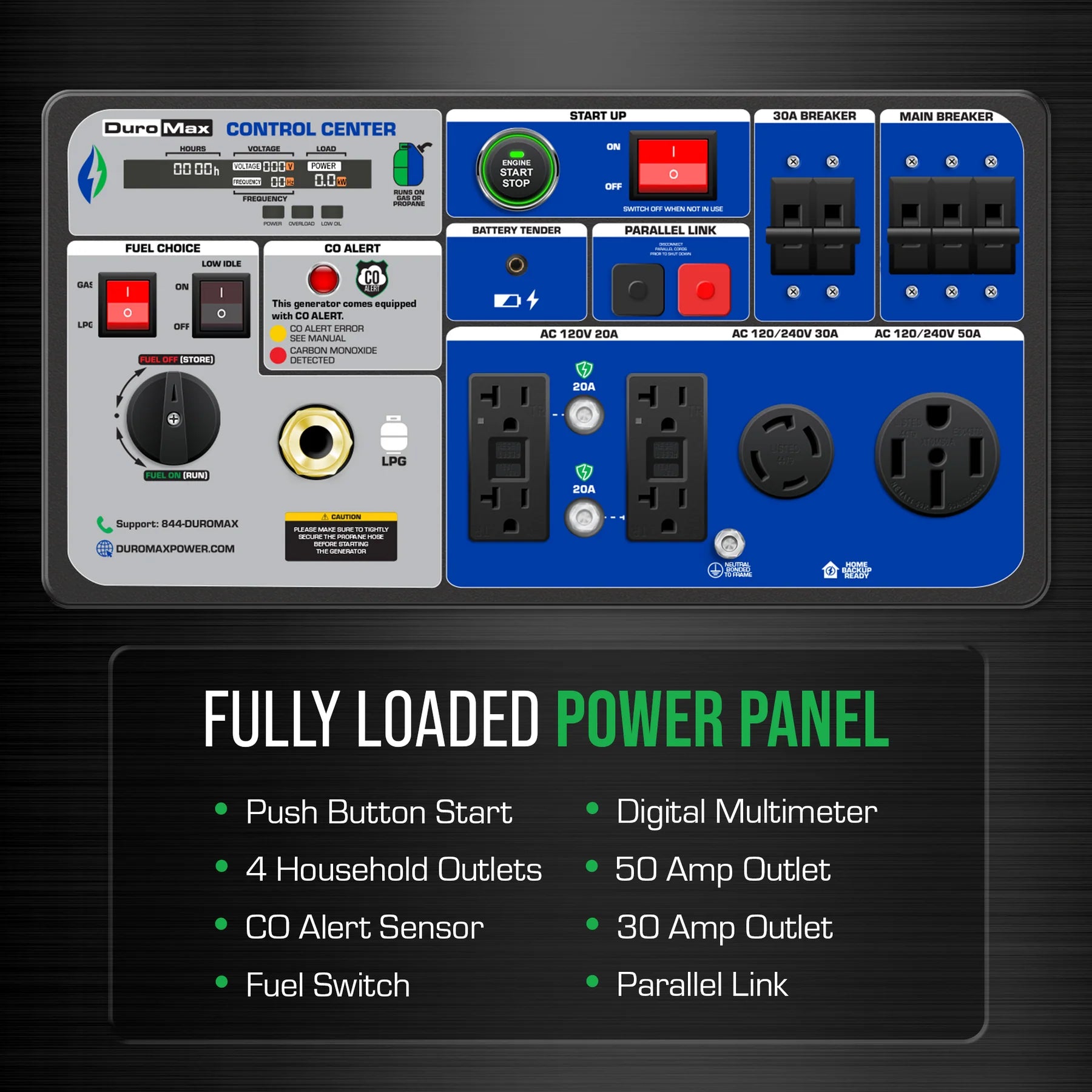 DuroMax XP9500iH 7600W/9500W Dual Fuel Portable Generator with Remote Start - Gas & Propane Powered Inverter Generator with CO Alert - Perfect for Home Backup Power, Camping & Outdoor Activities