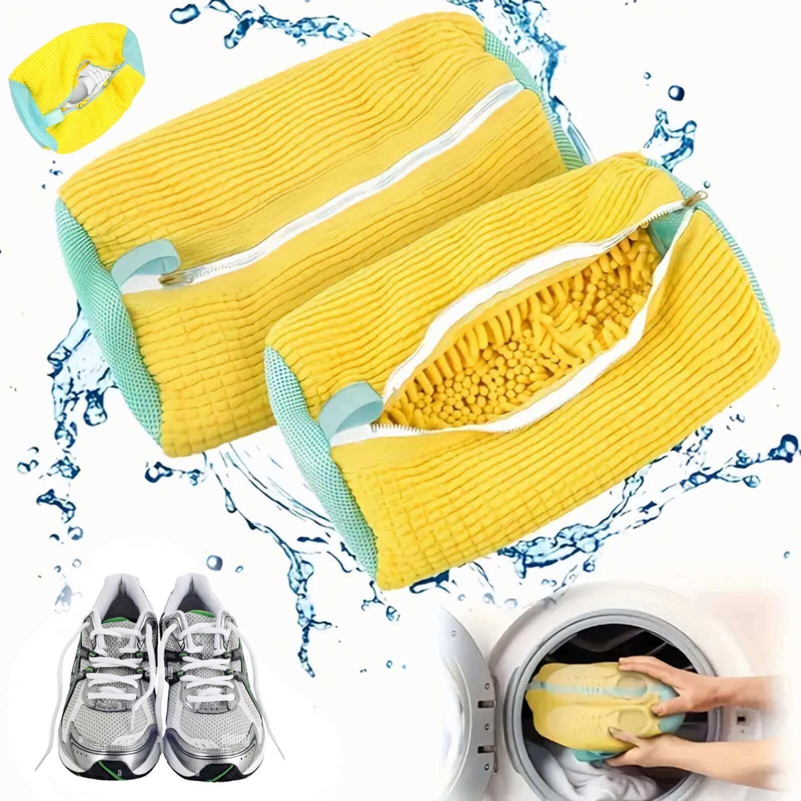 Reusable Shoe Washing Machine Bags (3-Pack) – Durable Laundry Sneaker Cleaning Bags for All Shoe Types & Sizes – Protects Shoes in Washer, Yellow – Perfect for Gym Shoes, Running Sneakers & Casual Footwear Care