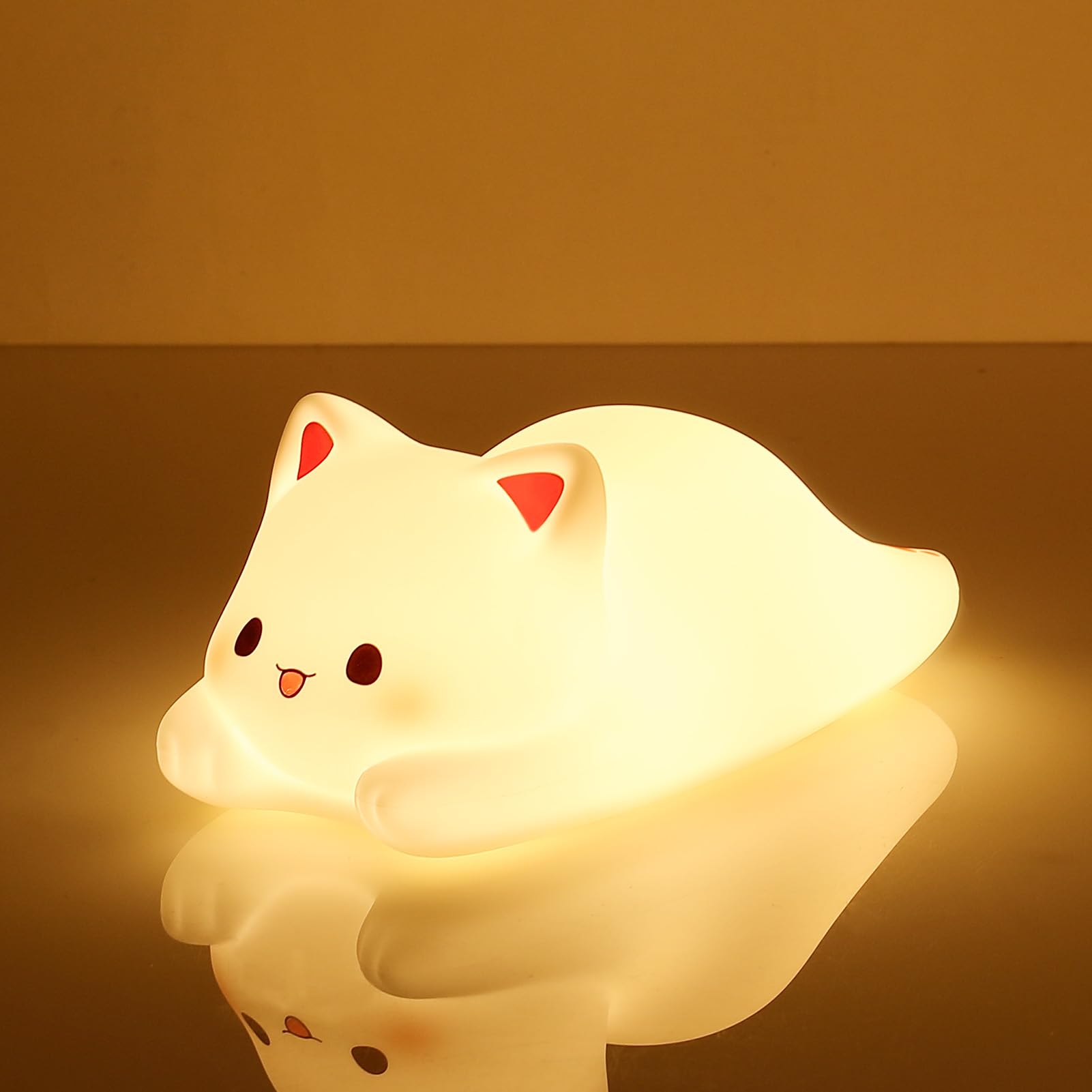 Cute Cat Night Light for Kids - Squishy Kitty Lamp with 1/3 Hour Timer, Colorful LED Nightlight for Baby Girls & Toddlers - Perfect for Bedrooms, Nurseries, and Sleep Training (White)