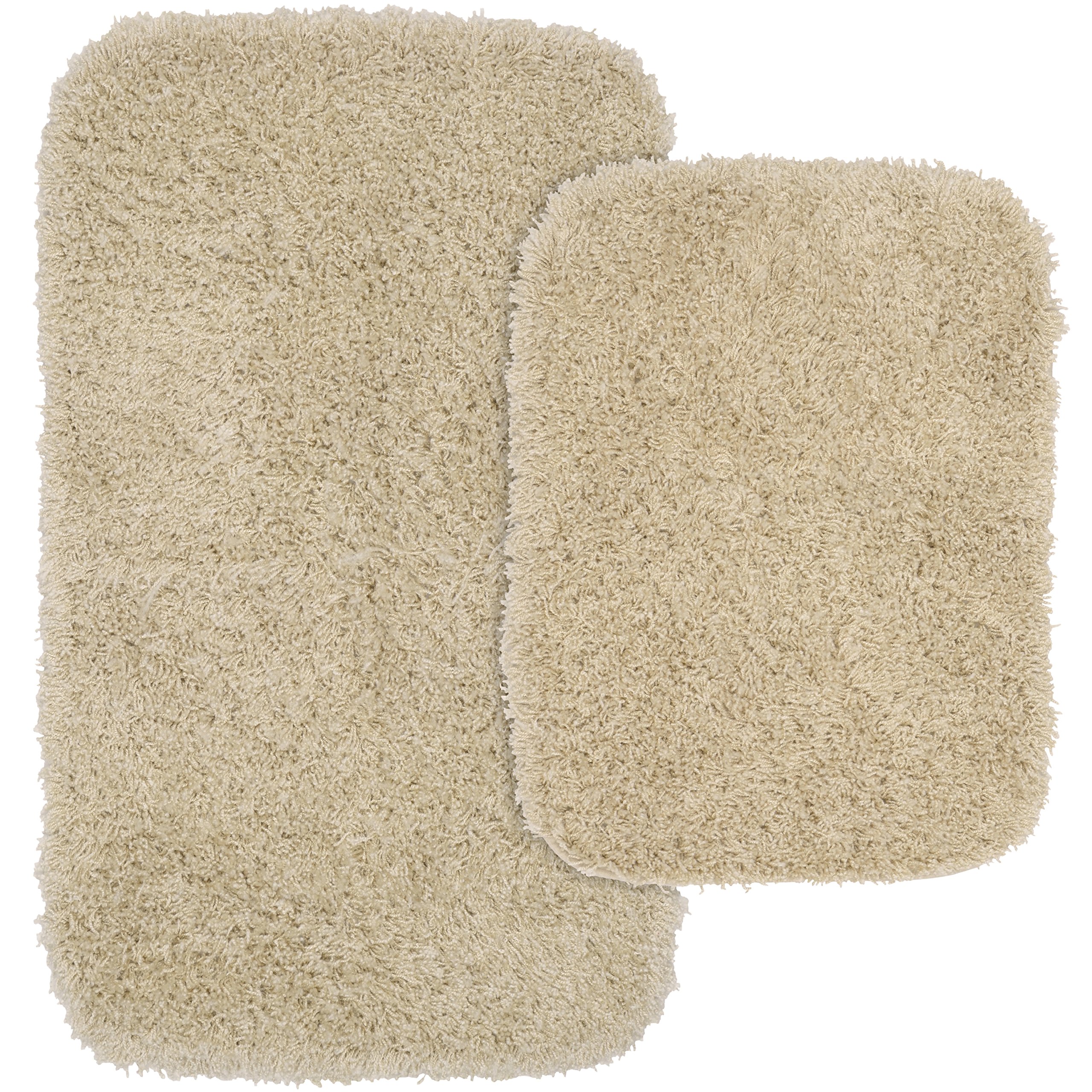 Garland Rug 2-Piece Jazz Shaggy Washable Nylon Bathroom Rug Set in Linen - Soft Non-Slip Floor Mat for Bath, Shower & Vanity Area