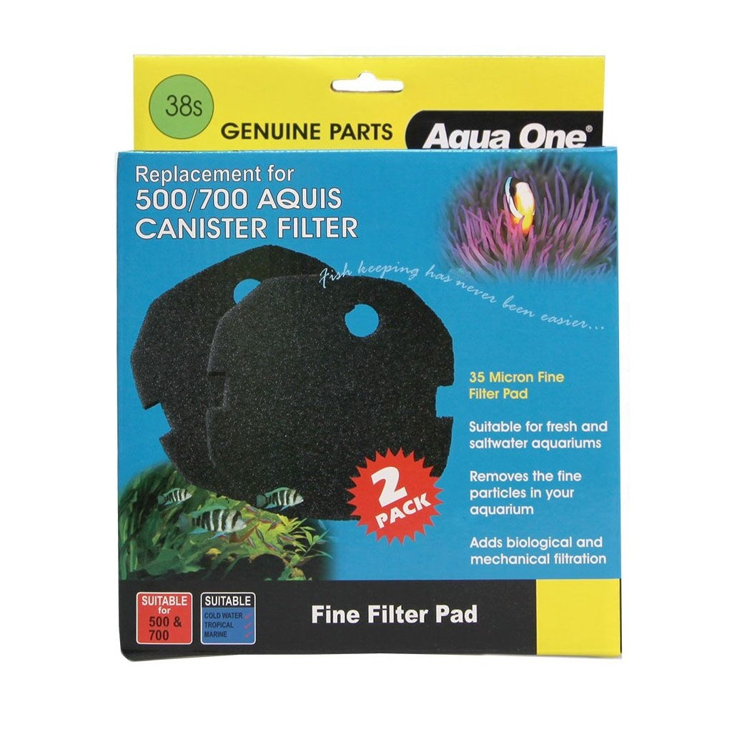 Aqua One Black Filter Sponge for Aquis 500/700 Aquarium Canister Filters - 2 Pack (38S) - High Efficiency Mechanical Filtration for Crystal Clear Water in Freshwater and Saltwater Tanks