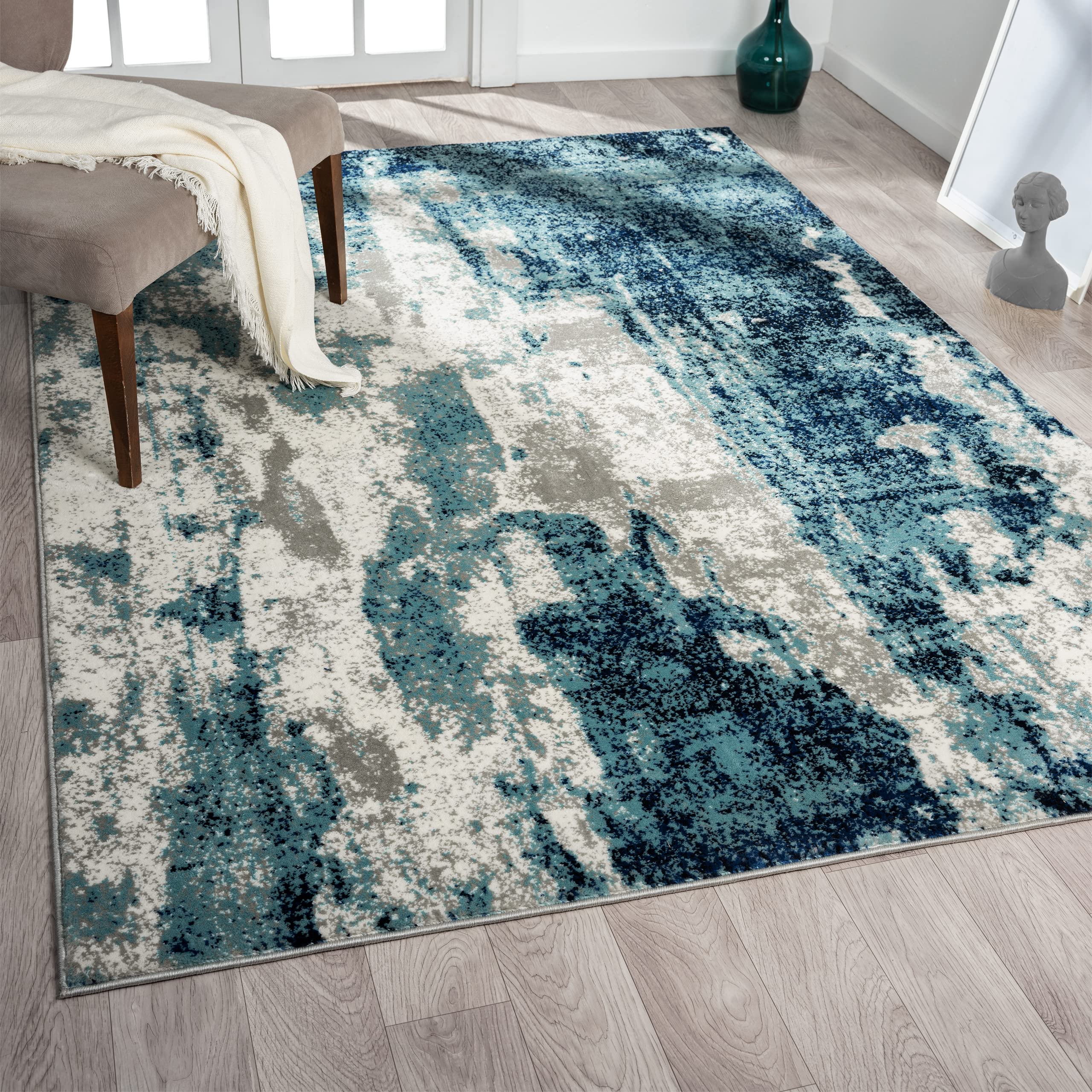 Luxe Weavers Victoria Modern Abstract Pattern Area Rug 9x12 - Soft Medium Pile Light Blue Rug for Living Room, Bedroom & Office - Stylish Home Decor