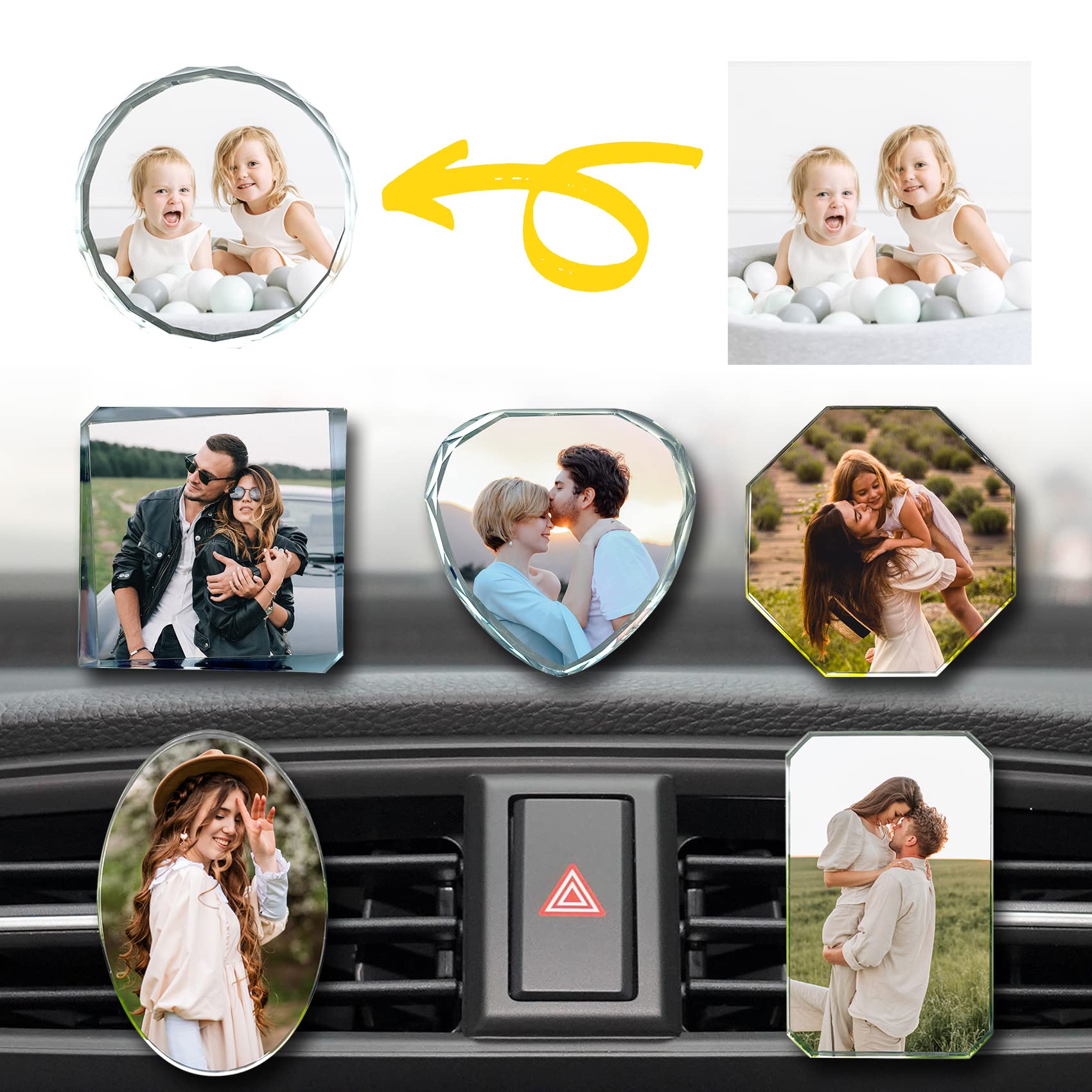 Custom Car Air Vent Clip with Photo - Personalized Crystal Picture Car Air Freshener Clip | Interior Decor for Sedan, SUV, Truck | Perfect Gift for Dad, Mom, Birthday & Christmas