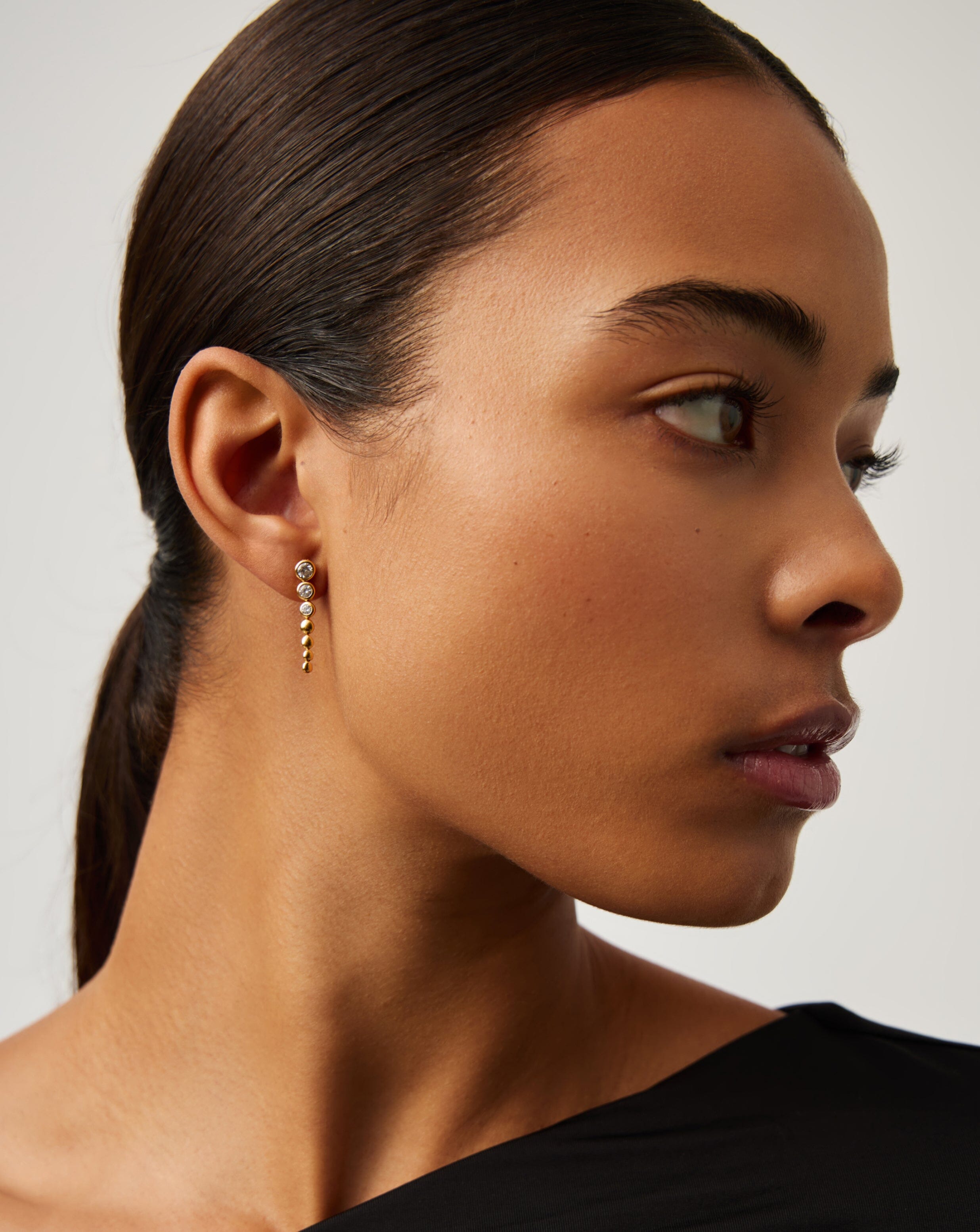 18k Gold Vermeil Tennis Beaded Stone Drop Earrings with Cubic Zirconia | Elegant Dangling Jewelry for Women | Perfect for Weddings, Parties & Special Occasions