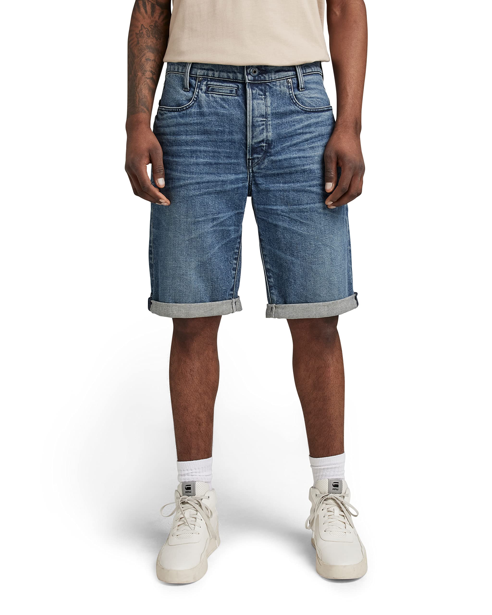 G-STAR Men's D-STAQ 3D Straight Fit Denim Shorts | Classic Blue Jeans Shorts for Men | Casual Summer Wear, Street Style & Outdoor Activities