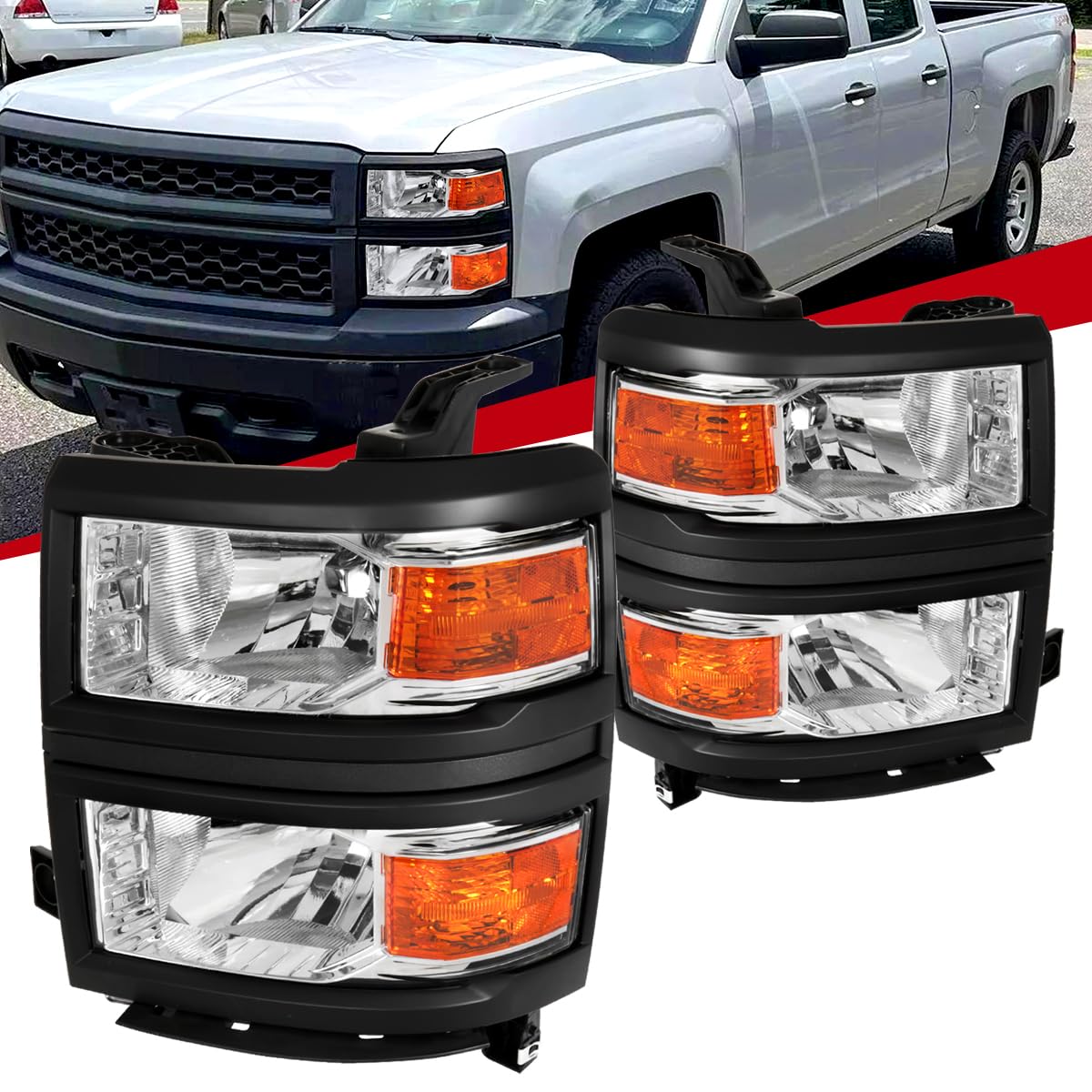 Clear Replacement Headlights for Chevy Silverado 1500 2014-2015 Models - High Performance LED Head Lamps for Pickup Trucks - Perfect for Night Driving & Off-Road Adventures