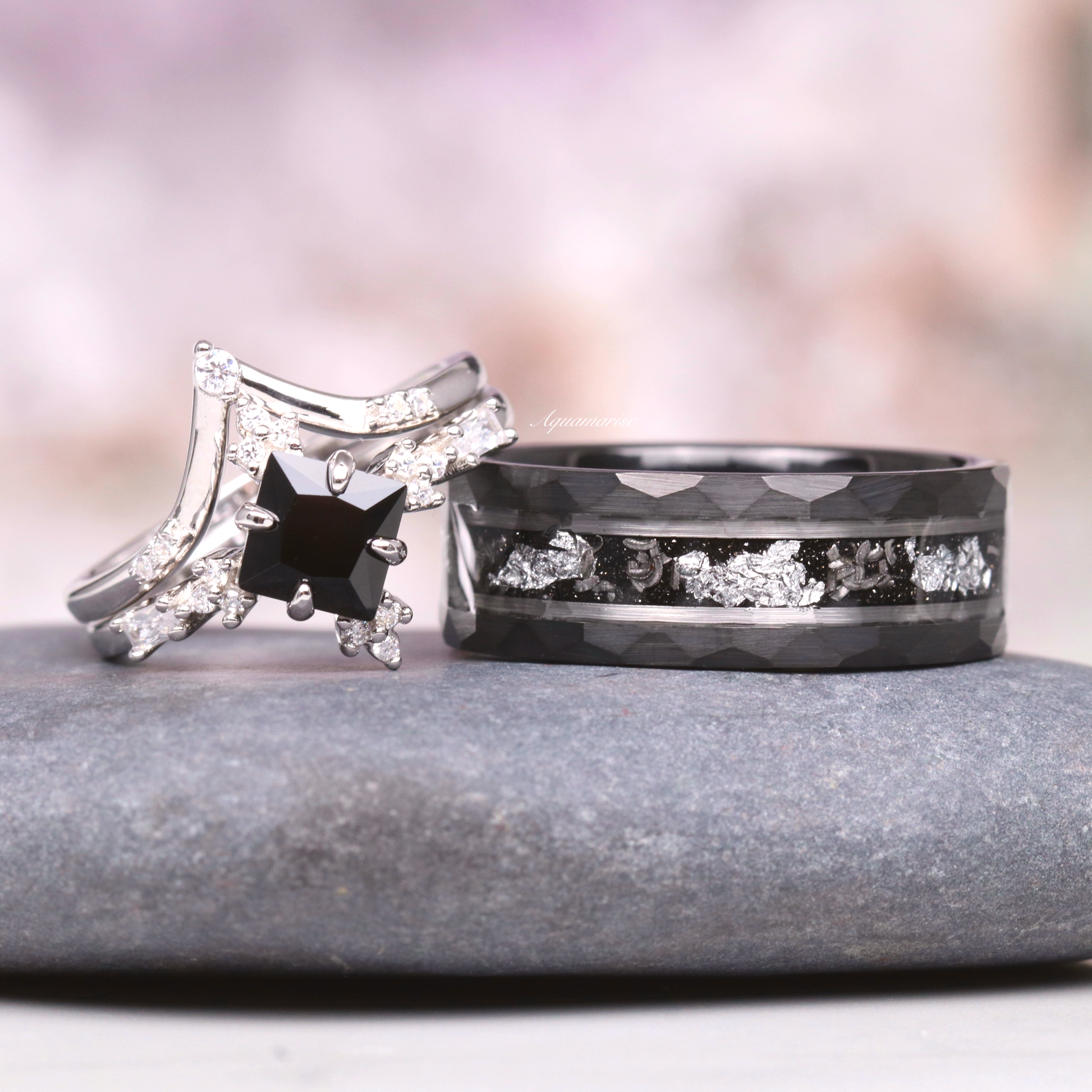 Starry Night & Meteorite Wedding Band - 8MM Black Tungsten Ring for Men - Durable & Unique Wedding Ring for Him - Perfect for Anniversaries, Engagements & Special Occasions