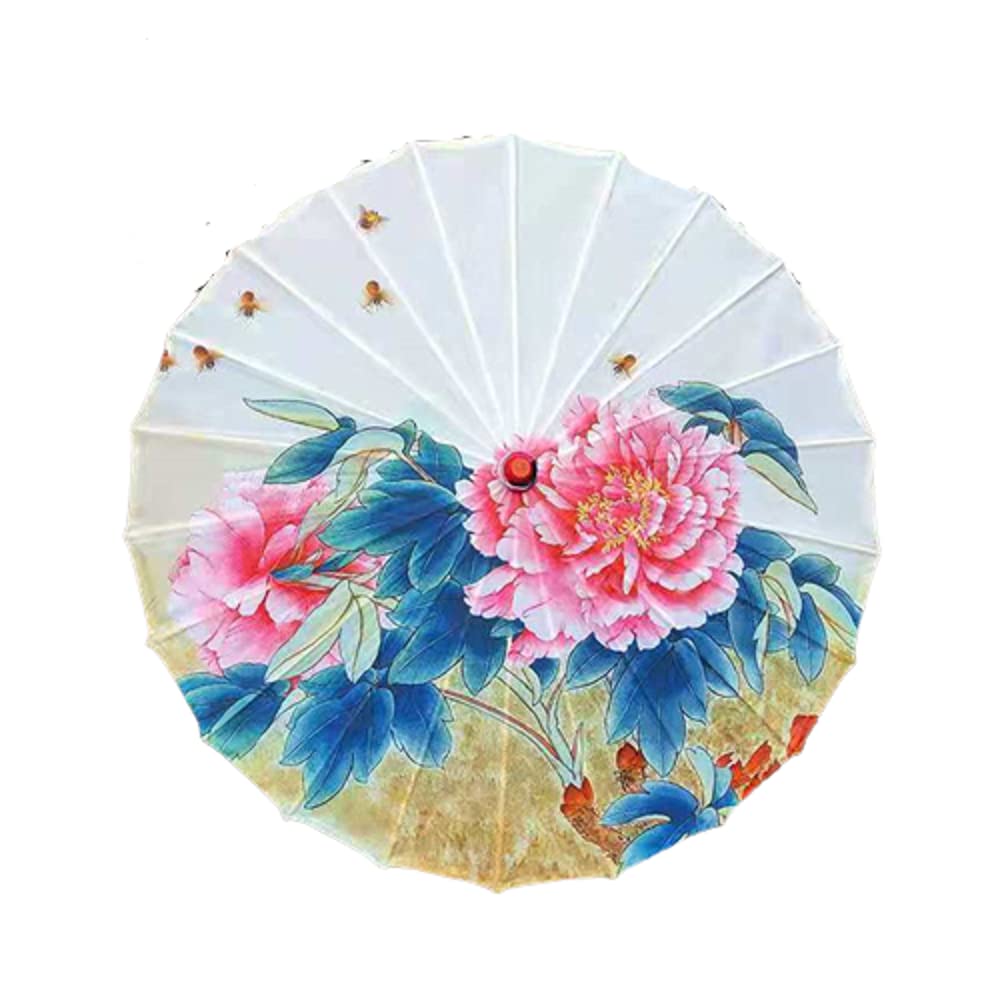 Classical Chinese Oil Paper Umbrella - Handmade Rainproof Bamboo Parasol with Floral Painting & Tassel Pendant | Traditional Asian Style Umbrella for Wedding, Photography & Home Decor