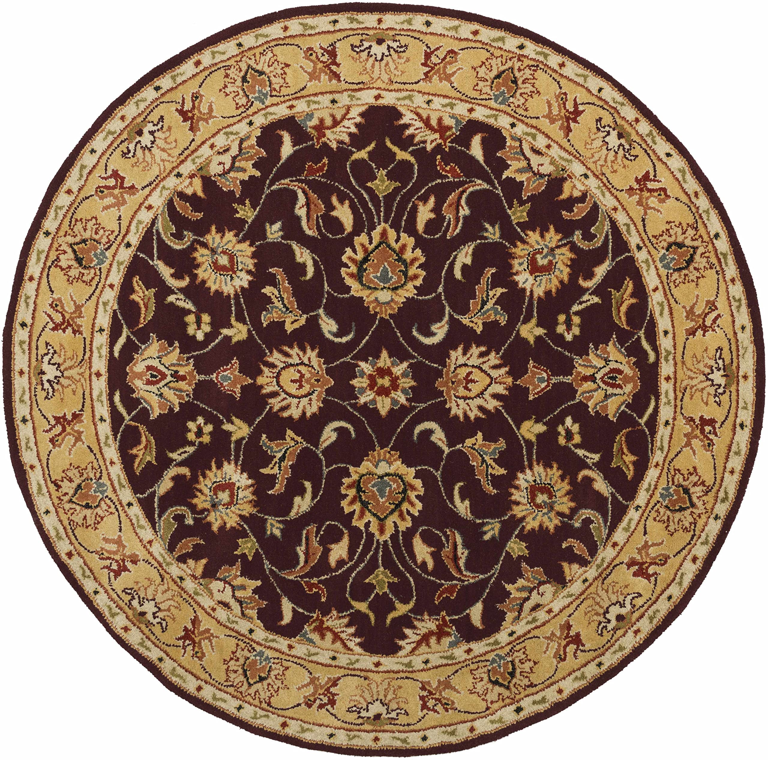 Hauteloom Cherryvale Wool Area Rug for Living Room & Bedroom - Traditional Style Round Rug in Black, Beige, Red - 9'9