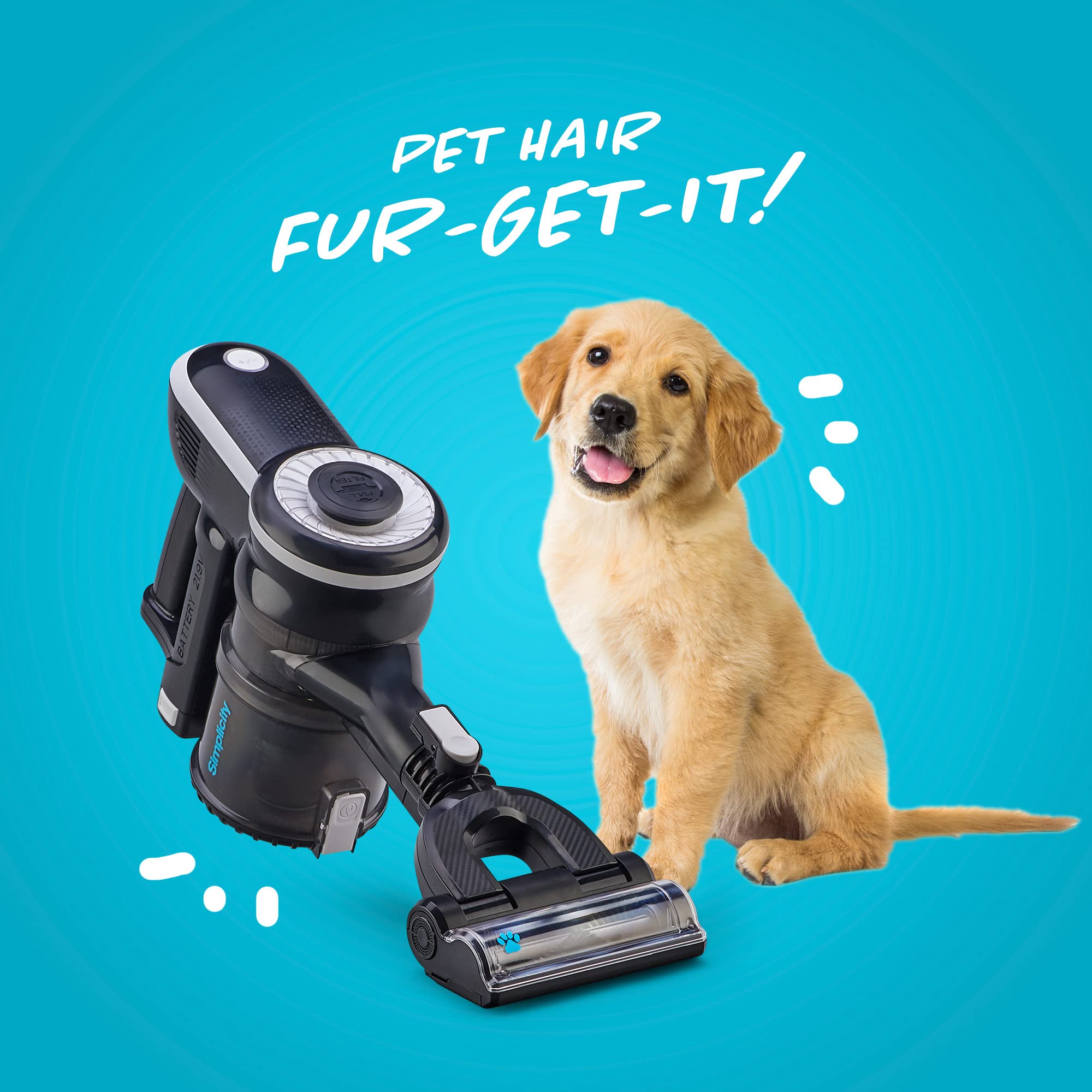 Simplicity S65D Cordless Vacuum Cleaner - Lightweight Stick Vacuum for Pet Hair, Carpets & Hard Floors | 2-Speed Settings, Handheld Convertible | Perfect for Home Cleaning, Car Detailing & Pet Owners