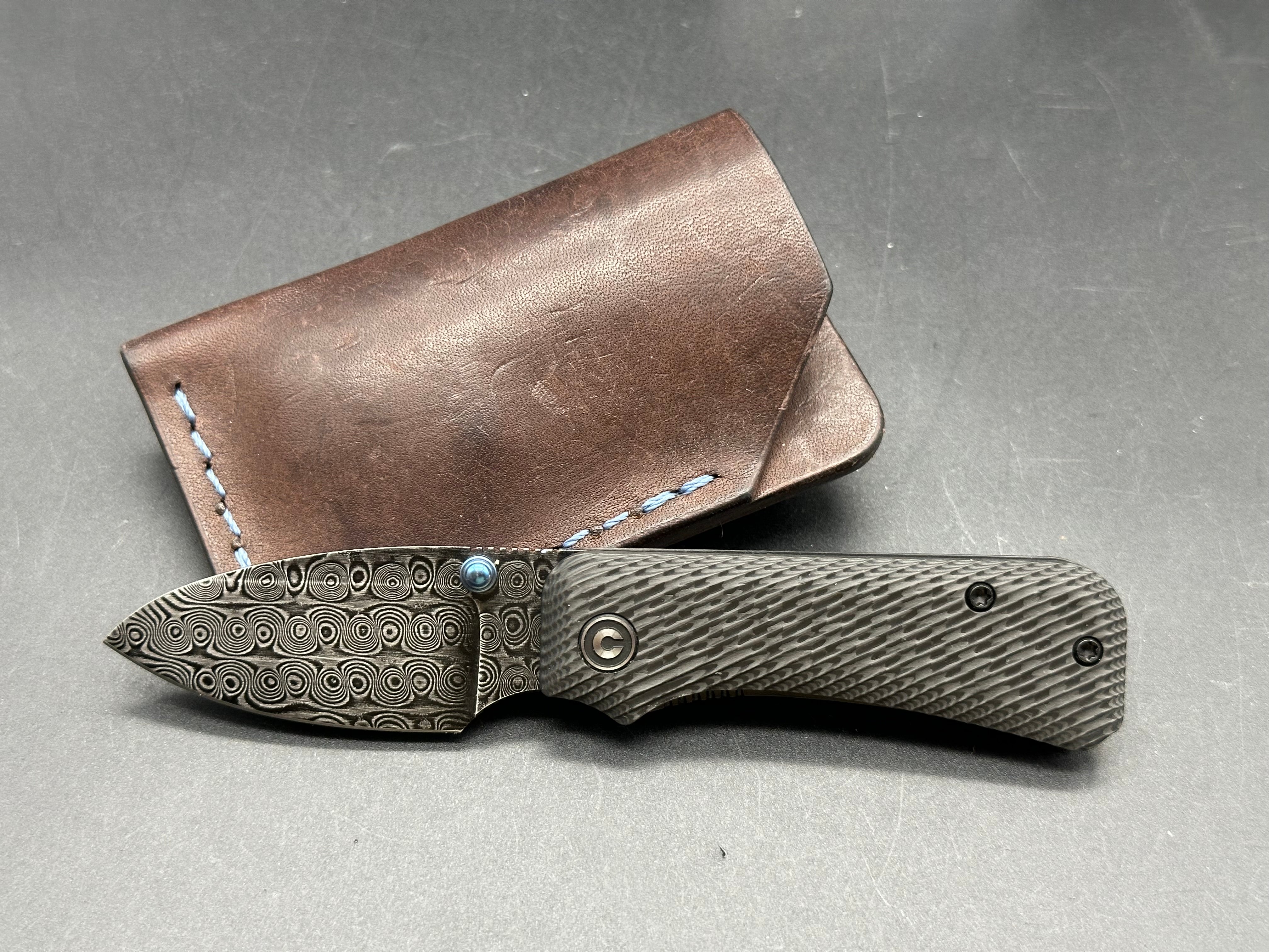 Civivi Damascus Baby Banter Pocket Knife with Composite Carbon Fiber Scales - EDC, Outdoor, Camping & Everyday Carry Knife