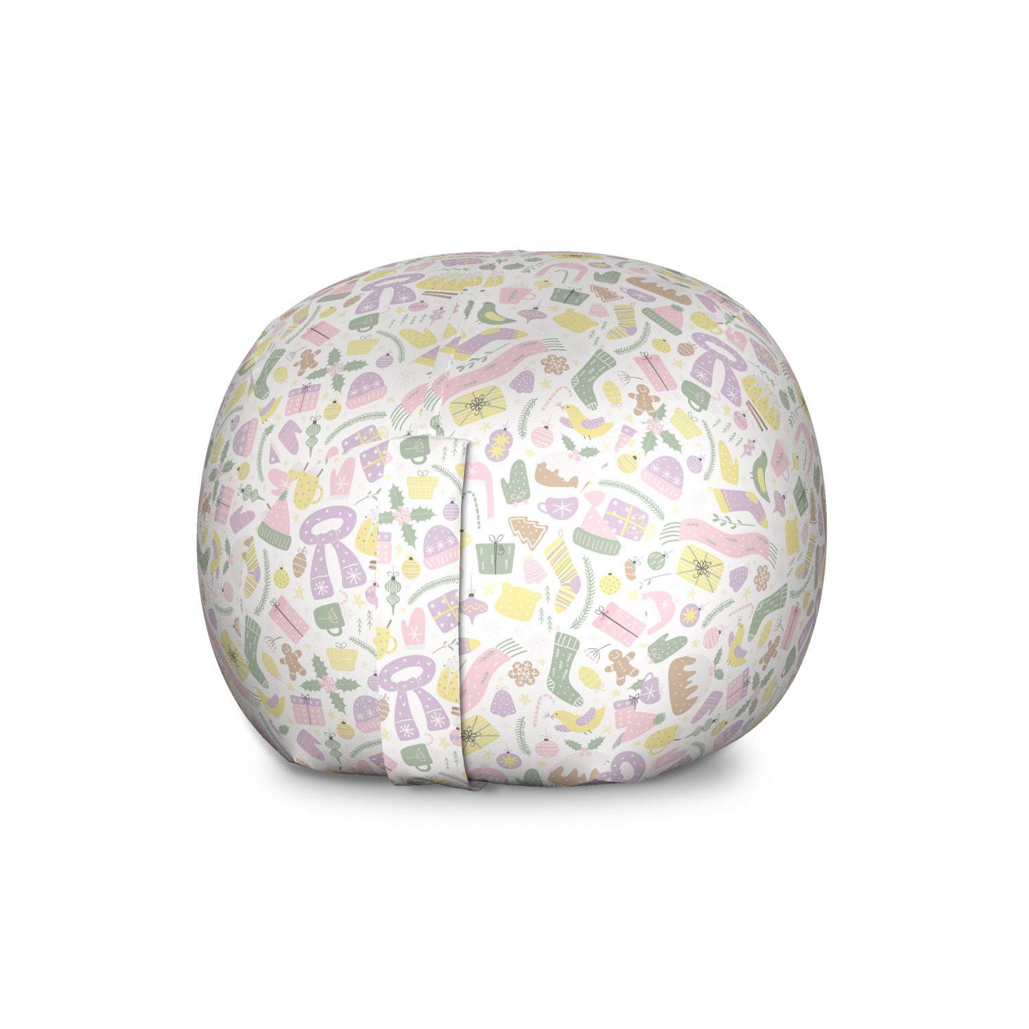 Ambesonne Pastel Storage Toy Bag Chair - Christmas Elements Ornament Design, Large Washable Stuffed Animal Organizer for Kids Room, Nursery & Playroom - White & Green Holiday Decor Storage Solution