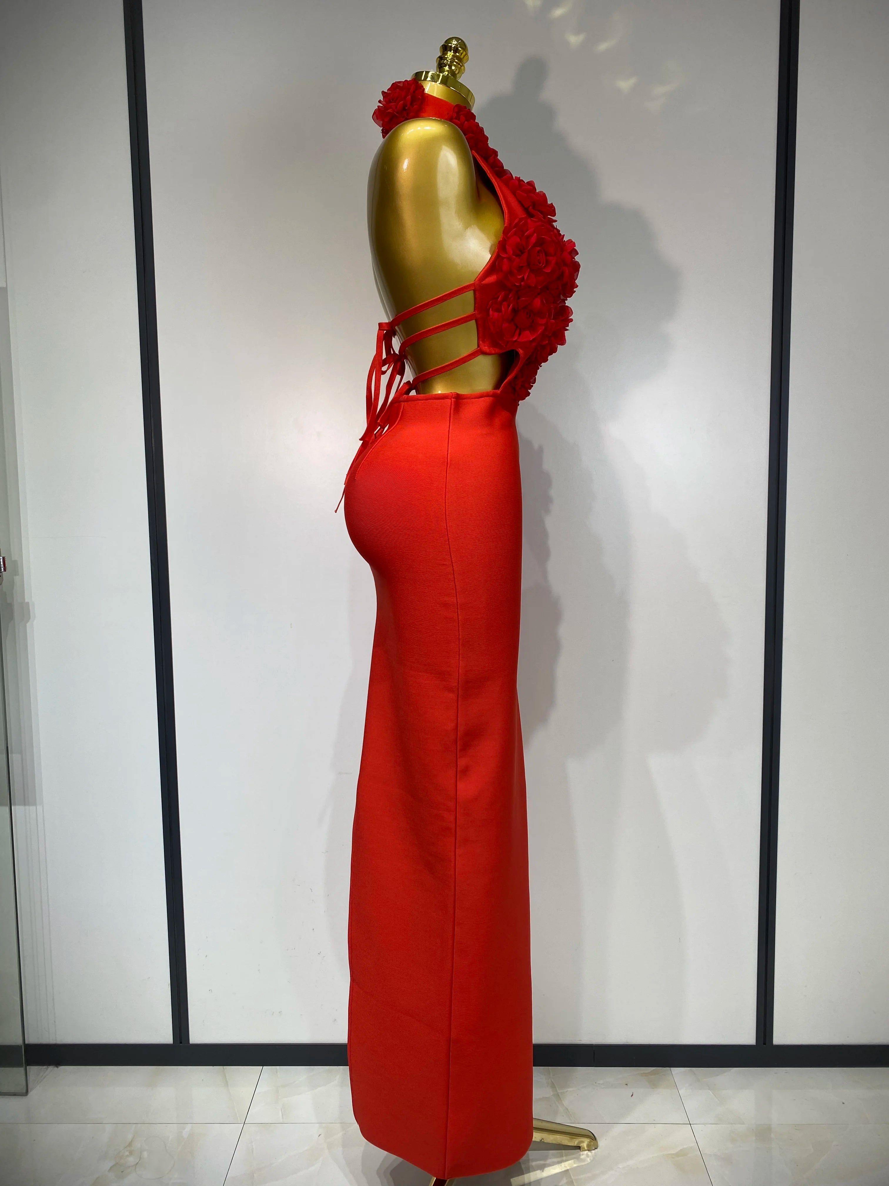 2025 Sexy Women's Halter Hollow Out Floral Bodycon Bandage Dress - Red Backless Elegant Party Dress for Birthday, Wedding & Special Occasions | Perfect for Night Out, Club & Evening Events