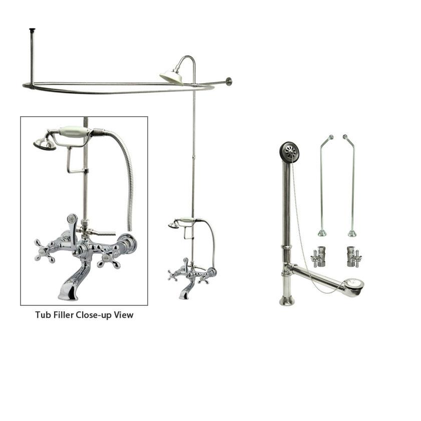 Vintage Chrome Clawfoot Bathtub Faucet with Shower Kit & Enclosure Curtain Rod 558T1CTS - Perfect for Antique Bathroom Renovation and Freestanding Tub Installation