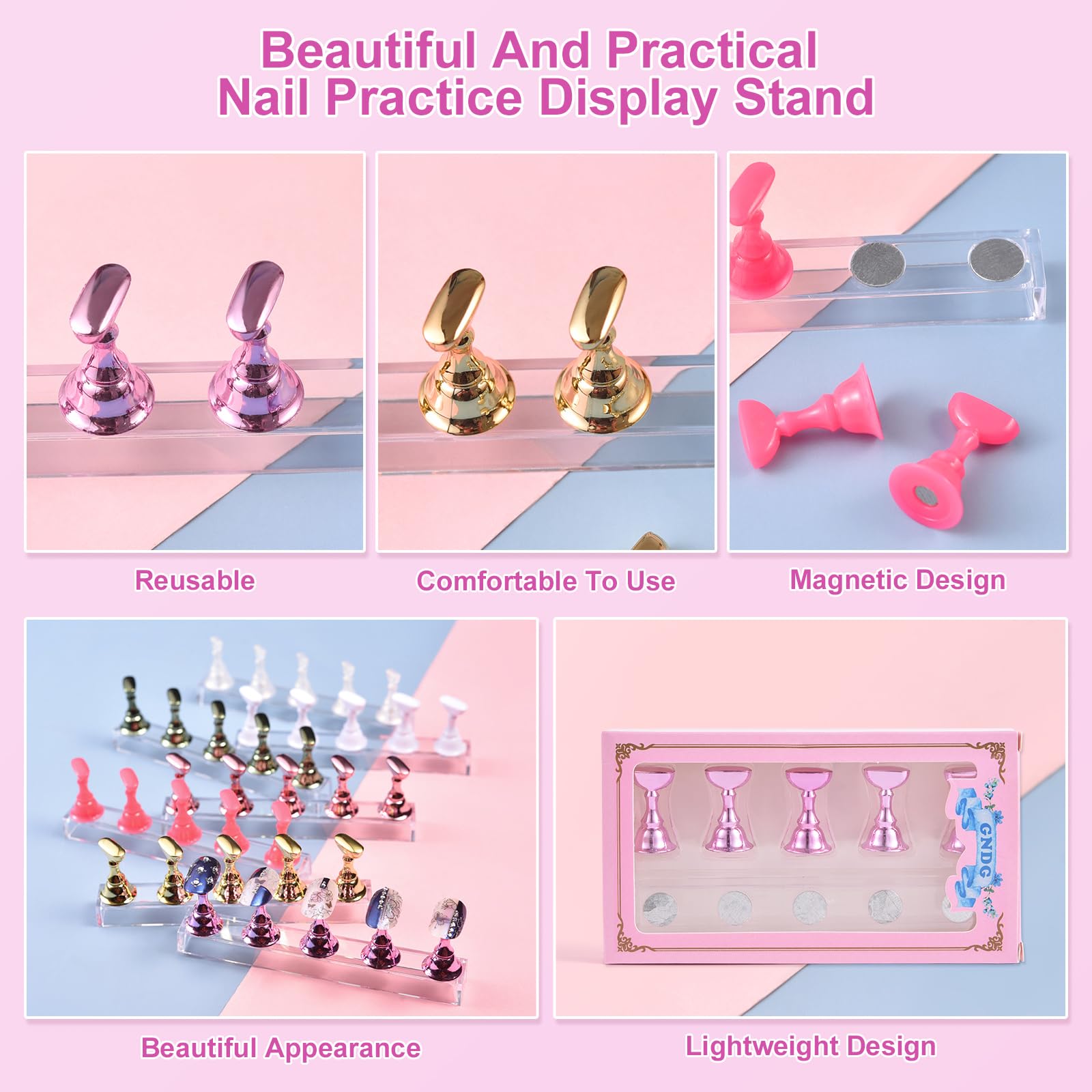 2 Pack Magnetic Nail Stand for Press On Nails - Fake Nail Tips Holder for Nail Art Practice, DIY Display & Salon Use - Purple Nail Stand for Home, Travel & Professional Nail Artists