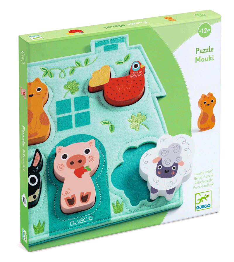 Djeco Mouky Wooden Puzzle - Fun & Educational Toy for Kids Ages 3+ | Perfect for Early Learning, Birthday Gifts & Family Game Night