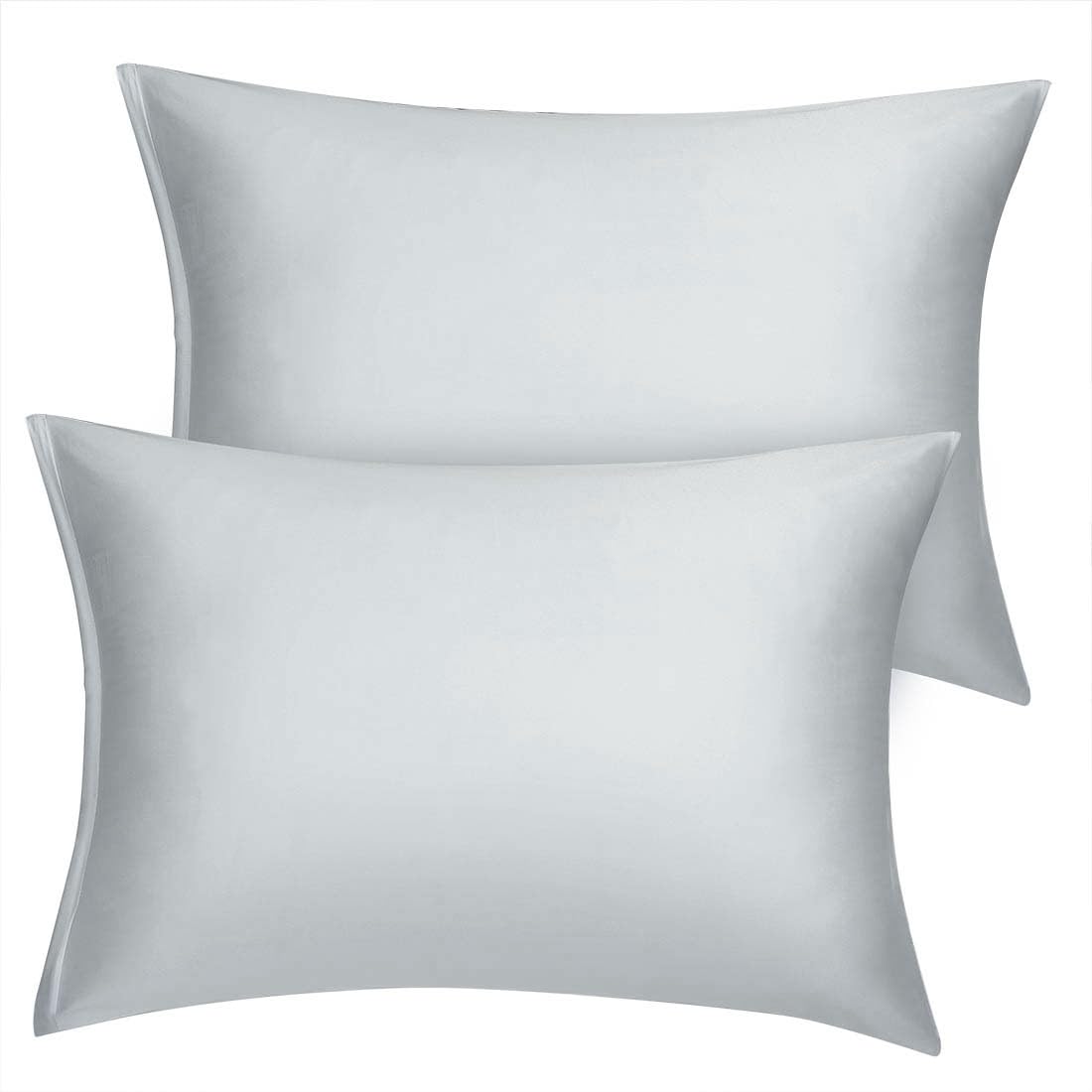 Luxury Satin Pillowcase Set of 2 with Zipper - Super Soft 14x20 Inch Silver Pillow Covers for Travel & Home - Hypoallergenic & Hair-Friendly Silk-Like Pillow Cases for Beauty Sleep & Hotel Comfort