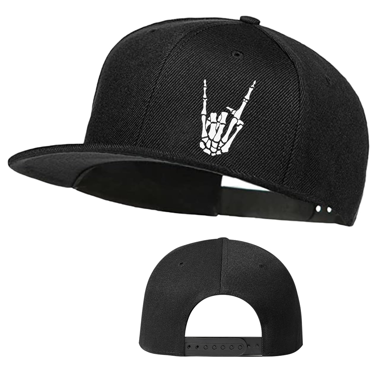 Flat Bill Snapback Hats for Men & Teen Boys - Black Skull Baseball Cap for Skateboarding, Streetwear & Casual Outfits