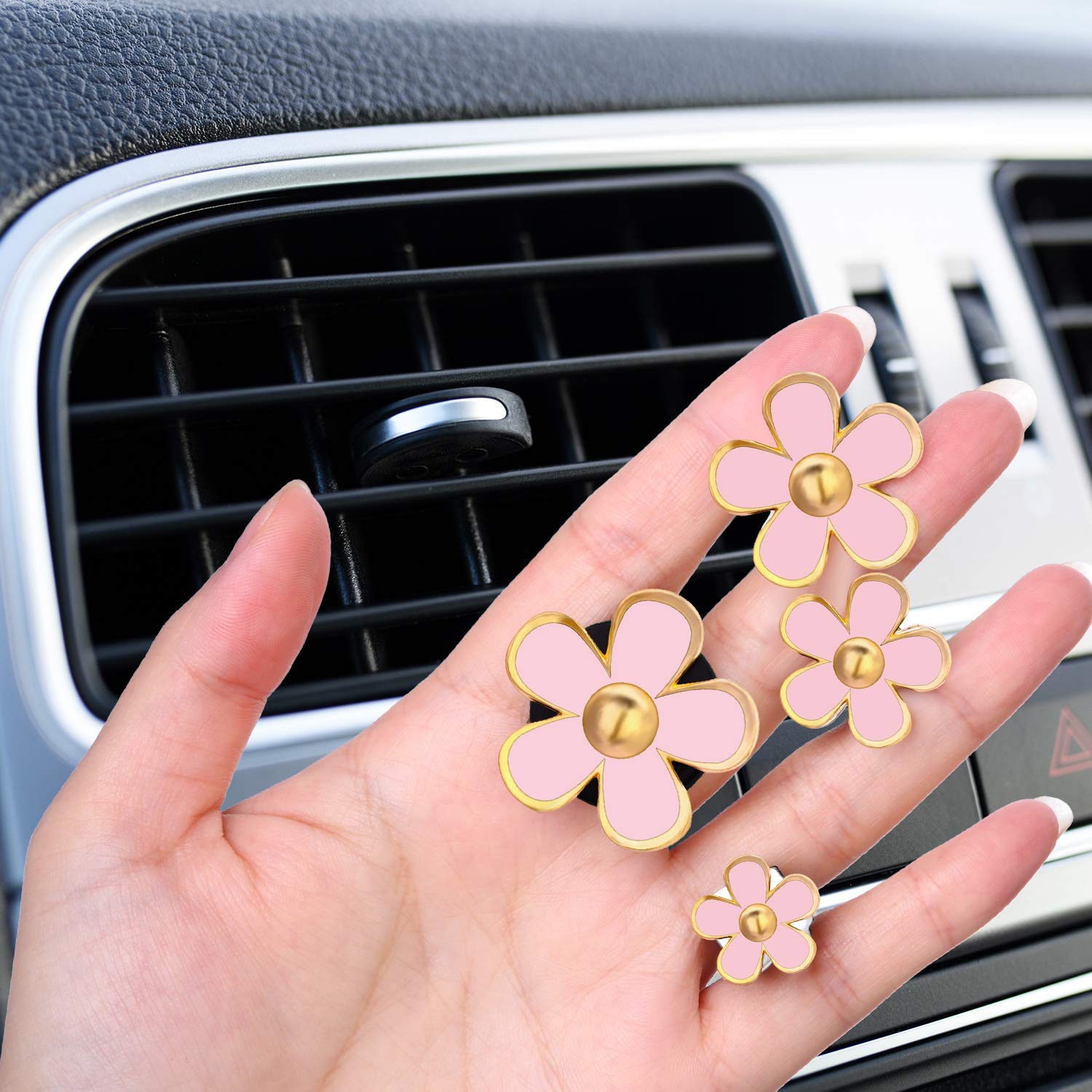 8 Pcs Daisy Flower Air Vent Clips - Pink Car Air Freshener Decorations, Cute Automotive Interior Accessories for Fresh Scent & Stylish Car Decor - Perfect for Sedans, SUVs & Office Spaces
