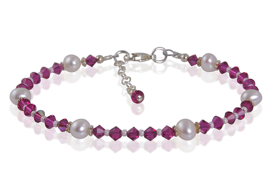 Fuchsia Pink Crystal Pearl Bracelet for Women - Elegant Beaded Jewelry for Parties, Weddings & Special Occasions