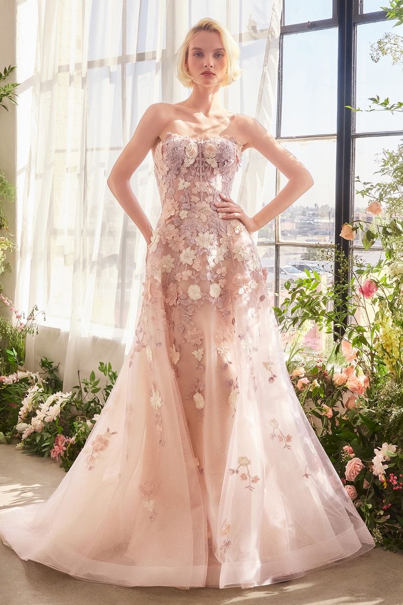 Andrea & Leo A1453 Spring Floral Appliqué A-Line Gown - Elegant Wedding, Prom & Formal Evening Dress for Women
