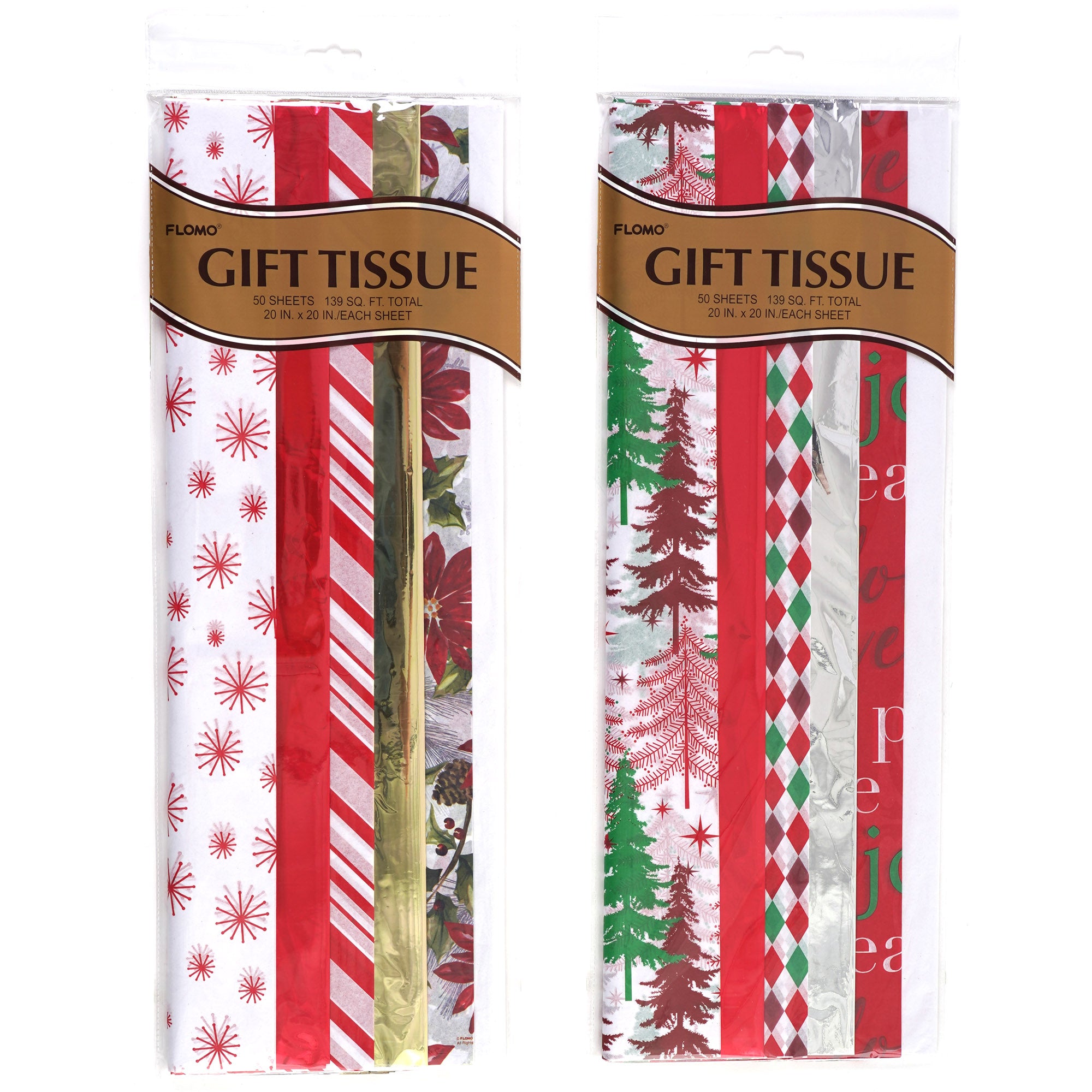 50 Sheets Christmas Red Printed Metallic Tissue Paper - 2 Assortments for Gift Wrapping, Party Decorations & Holiday Crafts
