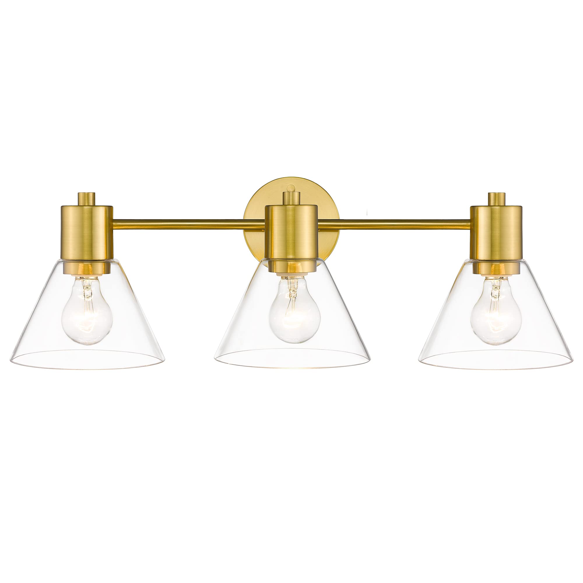 LMS Gold Bathroom Vanity Light Fixtures - 3 Light Modern Bathroom Sconce with Clear Glass Shade, LMS-108 - Perfect for Bathroom, Powder Room and Dressing Room Lighting