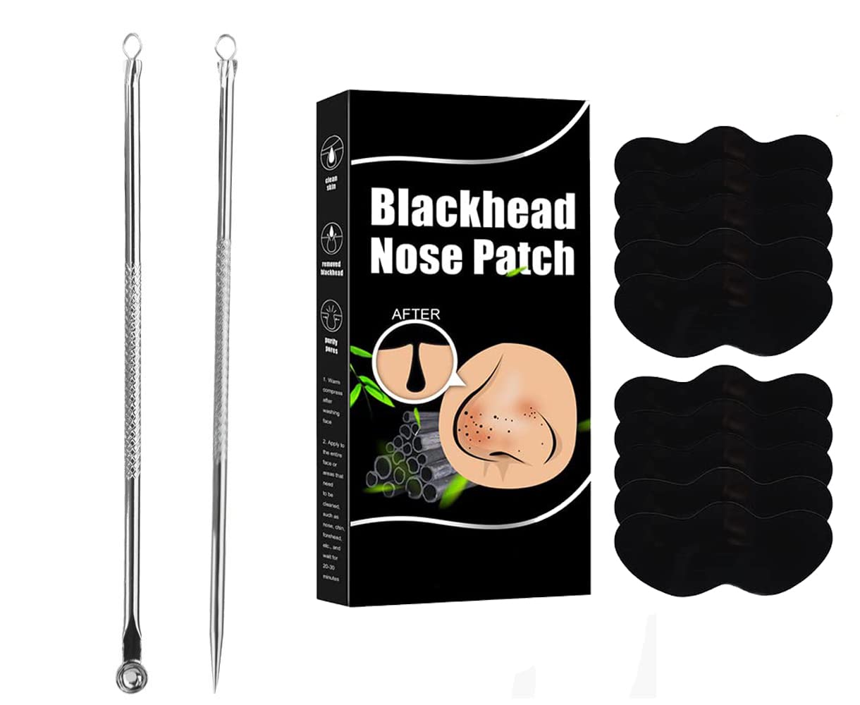 2-Piece Blackhead Remover Kit - Professional Pimple & Comedone Extractor Tool Set for Facial Acne Treatment, Whitehead & Blemish Removal | Includes Nose Strips for Deep Cleansing | Perfect for Skincare Routine & Spa Days
