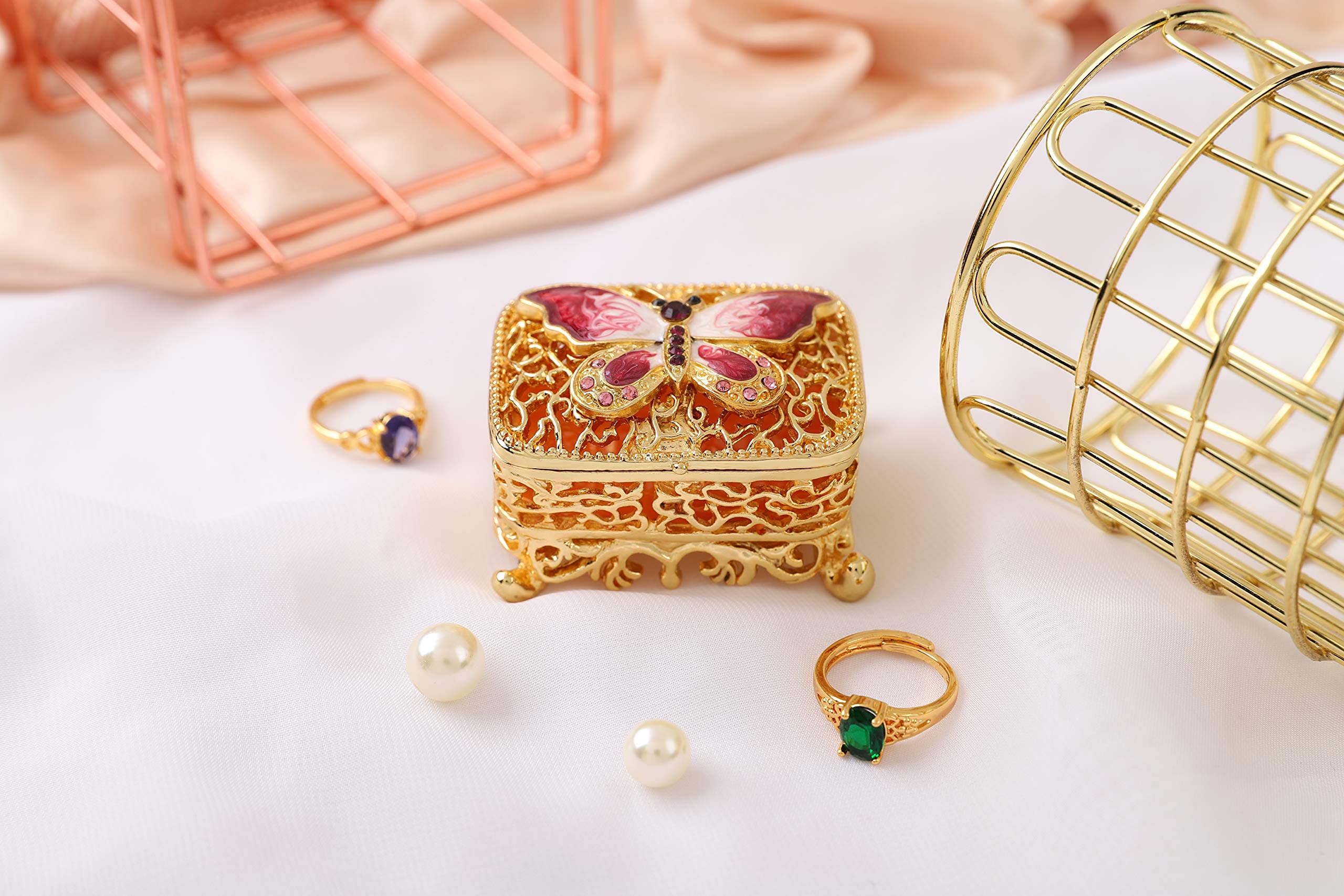 QIFU Hand Painted Butterfly Jewelry Box - Enameled Hinged Trinket Box for Rings & Necklaces | Unique Gift for Women, Mom, Wife | Perfect for Birthday, Anniversary & Valentine's Day