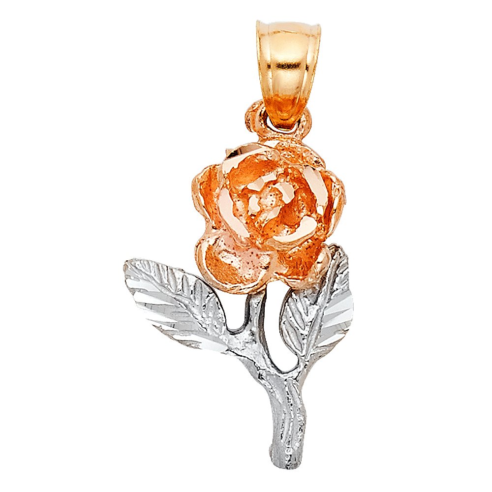 14K White & Rose Gold Two-Tone Rose Pendant Necklace - 19mm x 13mm Dainty Floral Jewelry for Women, Perfect for Valentine's Day Gifts & Anniversary Presents