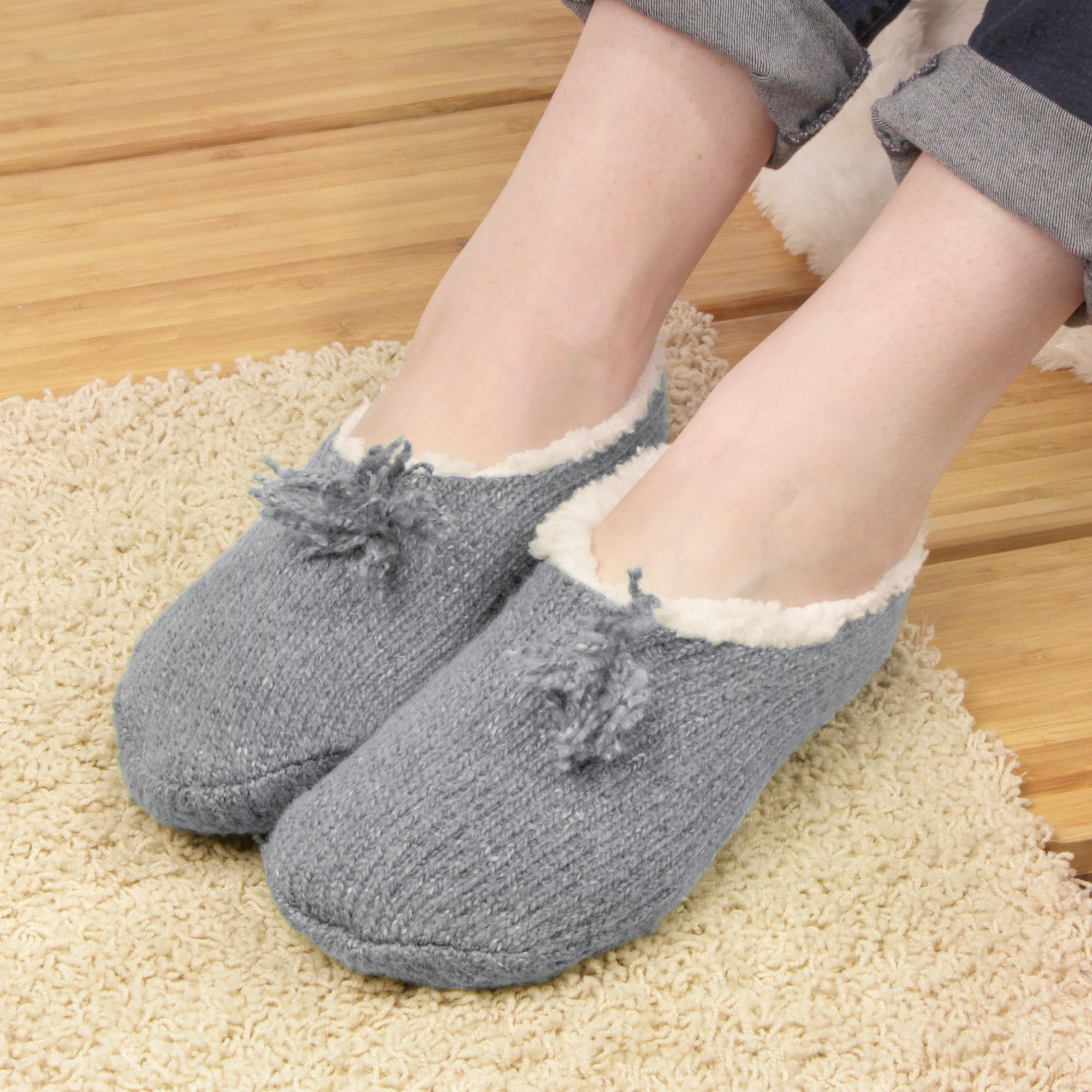 BambooMN Women's Soft Warm Cozy Knit Slippers with Non-Slip Sole - Breathable Lined House Shoes for Indoor, Travel & Lounge Comfort - Perfect Gift for Her