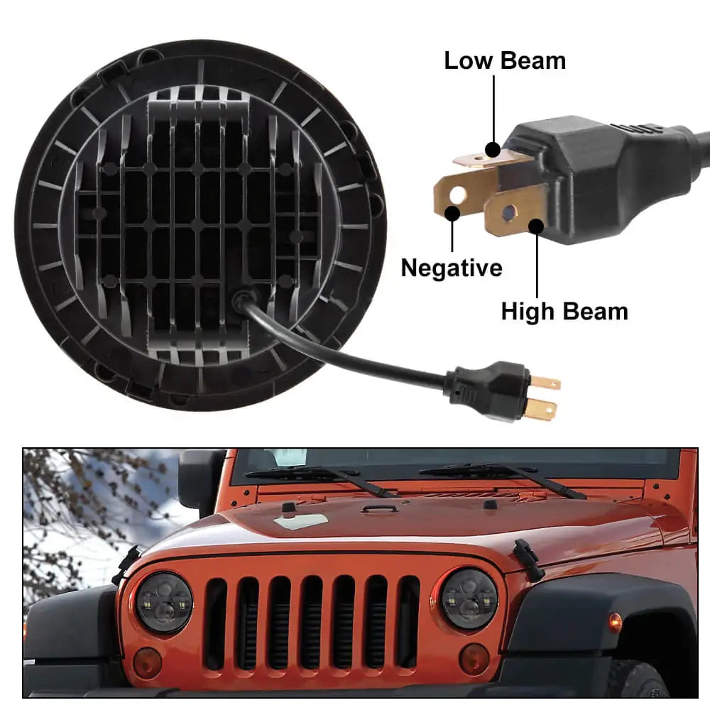 7'' Round Black LED Headlights for Jeep Wrangler JK TJ LJ CJ & Hummer H1 H2 - High Performance Off-Road Lighting for Night Driving & Adventure