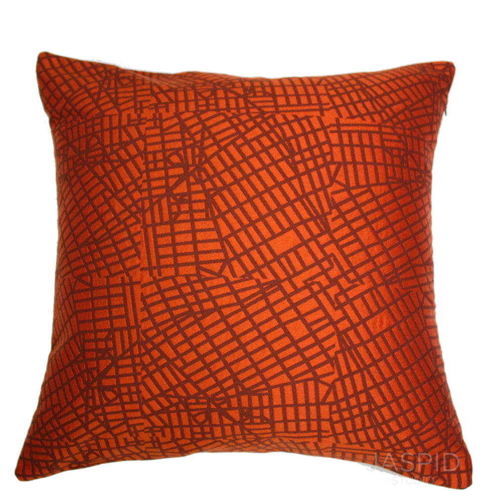 Luna Textile Red Orange Urban Grid Pillow - Modern Geometric Throw Pillow for Sofa, Bed & Home Decor - Perfect for Living Room, Bedroom & Office