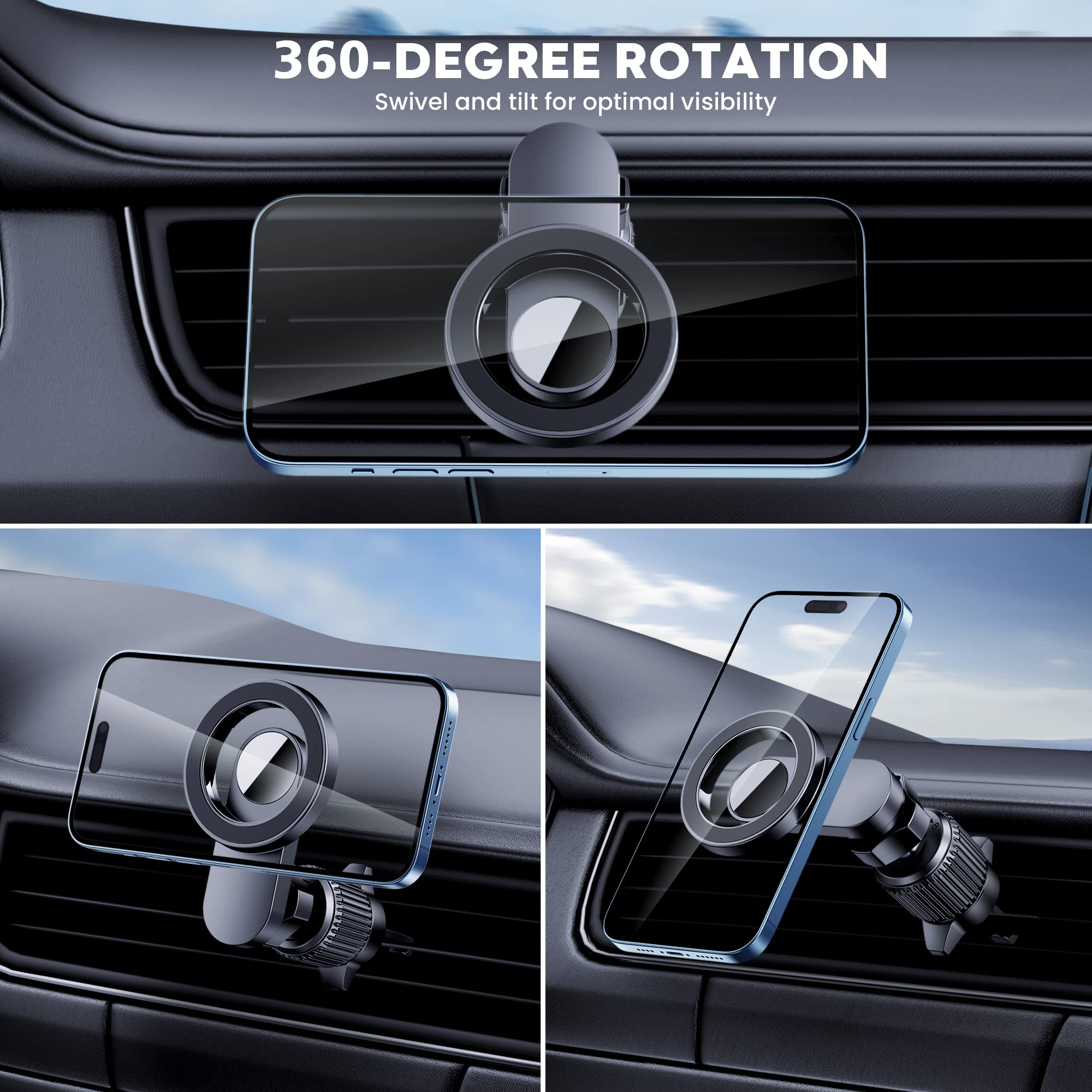 PGU Magsafe Car Mount with Strong Magnets - Hands-Free iPhone Holder for Car Vent - Perfect for iPhone 14/13/12 Pro Max
