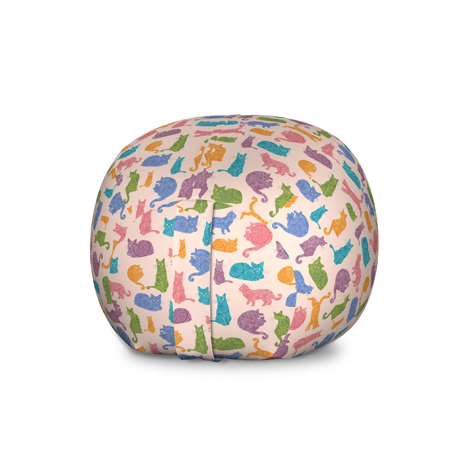 Ambesonne Cat Storage Toy Bag Chair - Large Washable Stuffed Animal Organizer with Colorful Mandala Animal Silhouettes Design | Perfect for Kids' Room, Nursery, Playroom & Pet Lovers' Home Decor