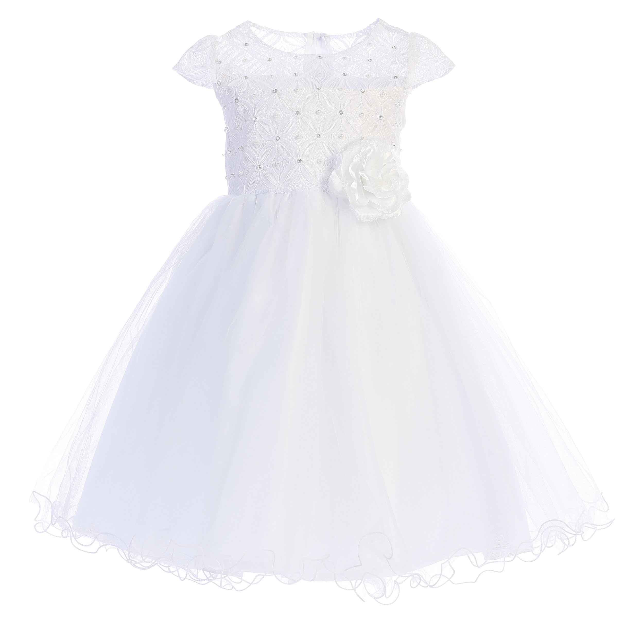 Blossom Corded Lace & Tulle Flower Girl Dress - Ivory/White - Perfect for Weddings, Baptisms & Special Occasions