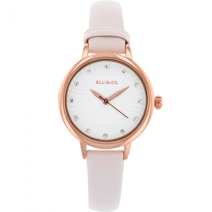 Ellis & Co 'Sonia' Pink Genuine Leather Women's Watch - Elegant Fashion Accessory for Everyday Wear, Office & Special Occasions