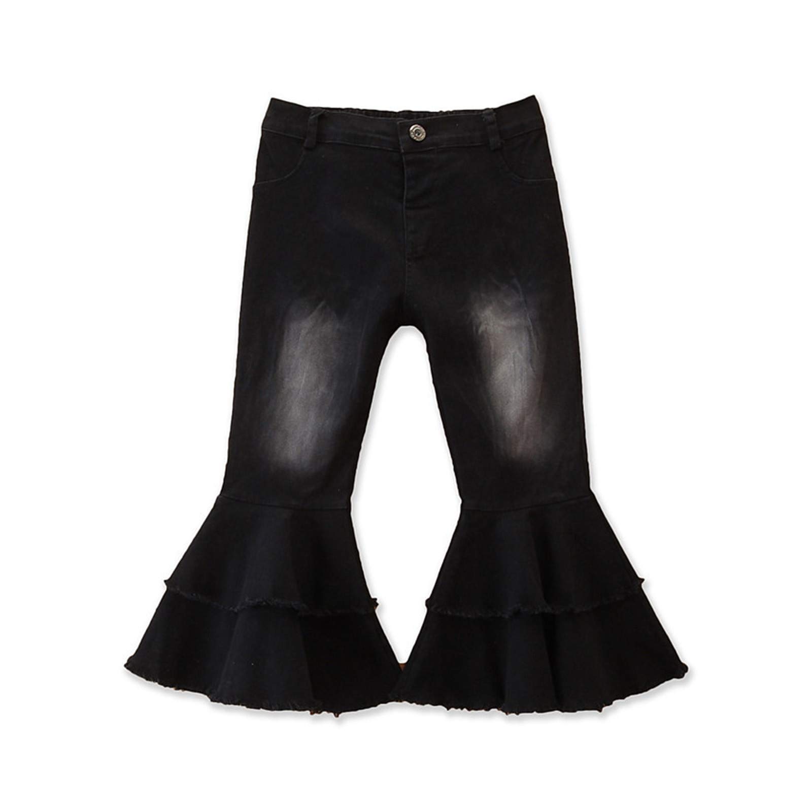 Viviplus Vintage Denim Jeans for Toddler Girls - Ruffled Bell Bottom Flare Pants with Layered Design | Perfect for Playdates, School & Casual Outfits