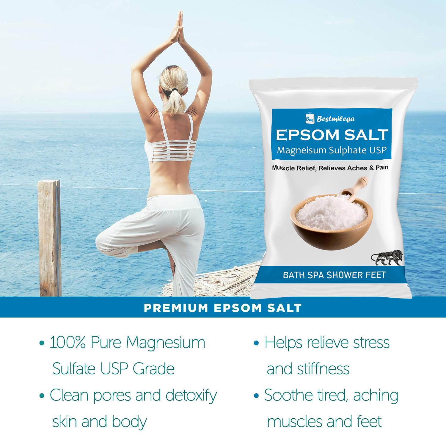 Premium Epsom Salt for Pain Relief - Magnesium Sulfate Bath Crystals for Foot Soak, Muscle Relaxation & Stress Relief (1kg) - Perfect for Post-Workout Recovery, Spa Day & Relaxing Baths