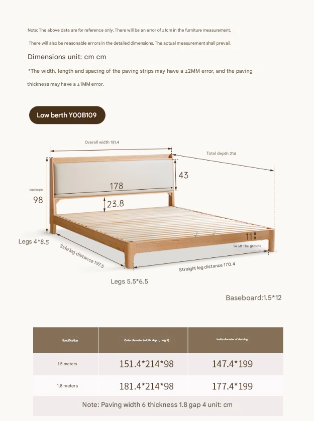 Solid Oak Wood Modern Minimalist Bed Frame - Durable & Stylish for Bedroom, Guest Room, or Studio Apartment