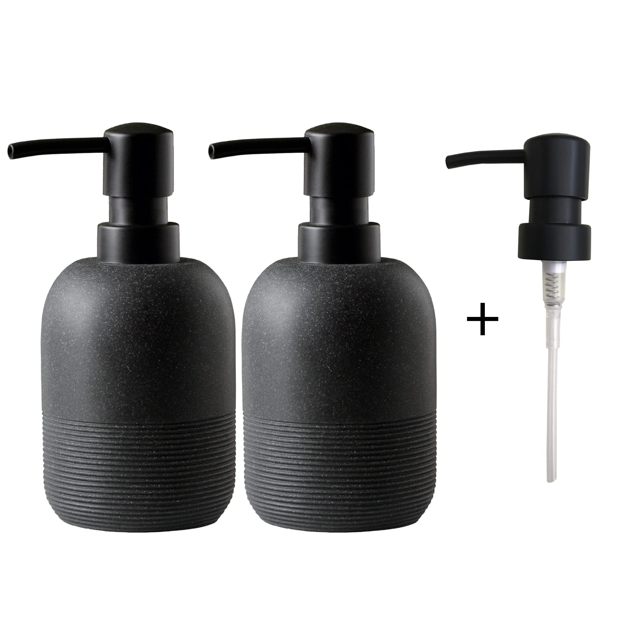 Matte Black Soap Dispenser Set with Pump - 10.6oz Modern Hand Soap & Lotion Dispenser for Bathroom Countertop & Kitchen Sink - Elegant Touch for Home, Office, and Restaurant Decor